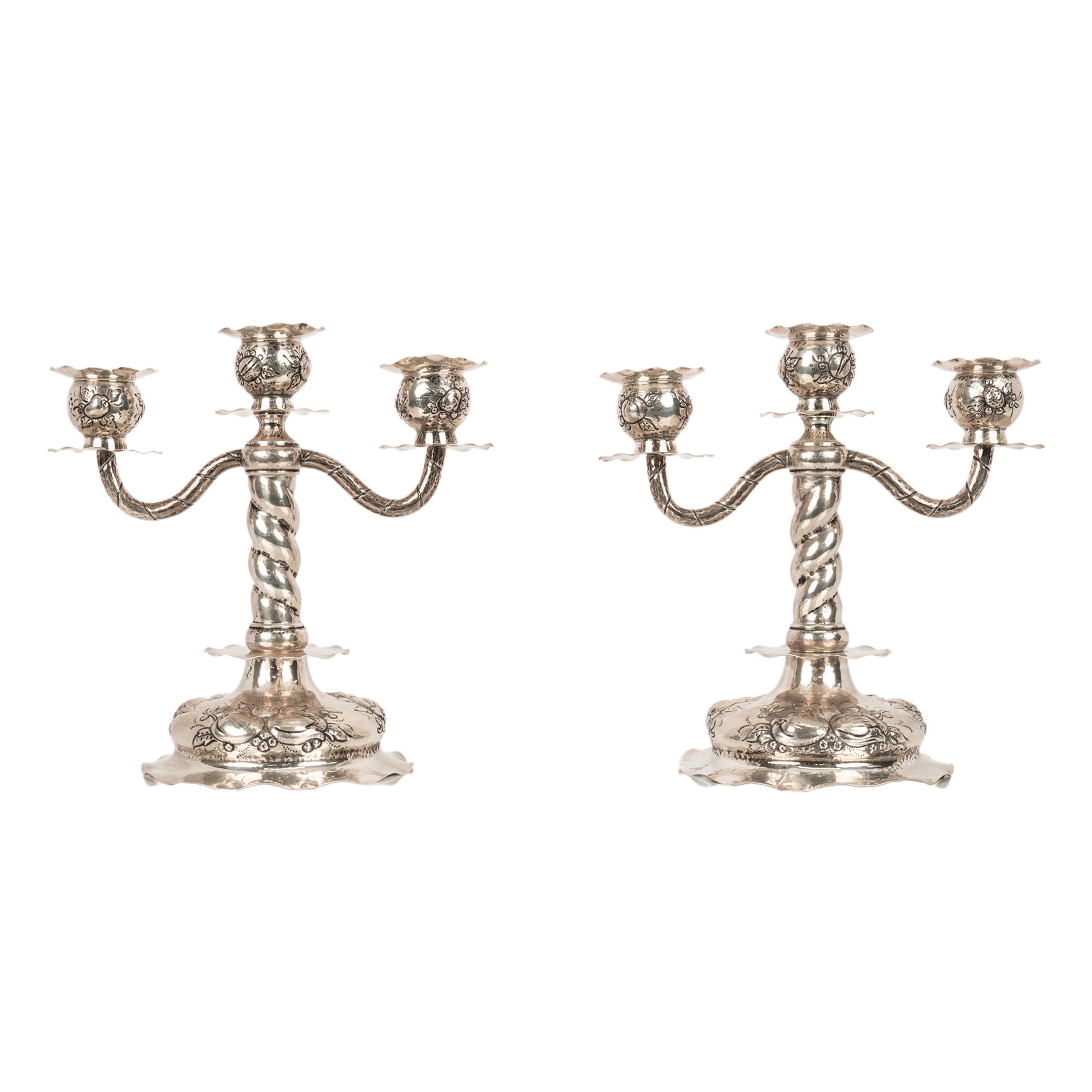 Pair Art Deco Swedish Silver 3 Branch Candelabras Candlesticks C.G.Hallberg 1927 For Sale 4