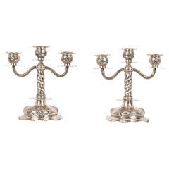 Used Pair Art Deco Swedish Silver 3 Branch Candelabras Candlesticks C.G.Hallberg 1927