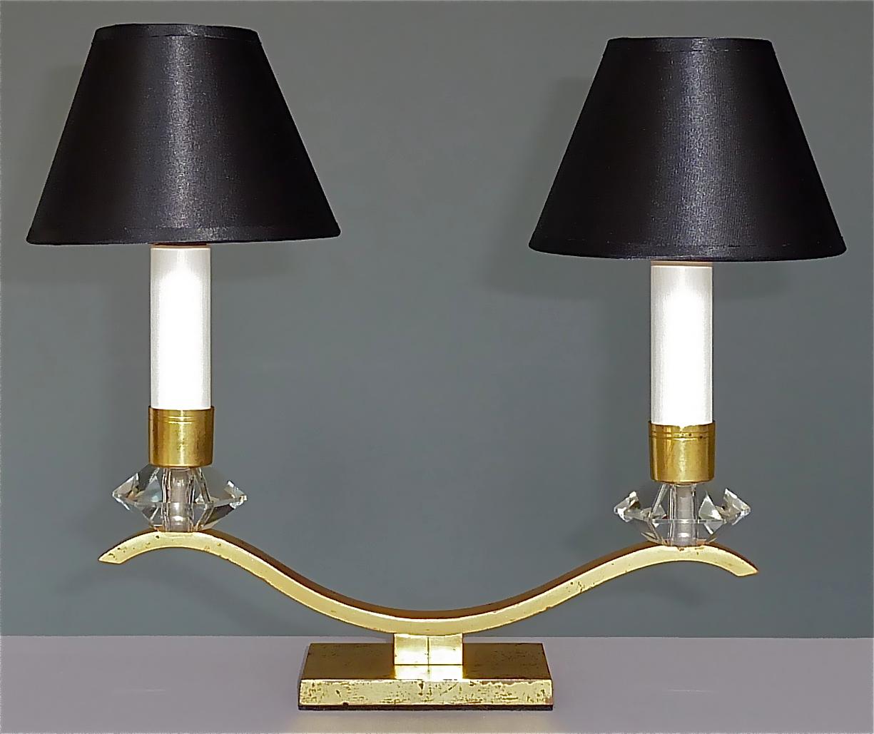 Paire de lampes de table Art Déco Leleu Baguès Laiton Cristal Verre Années 30 en vente 5