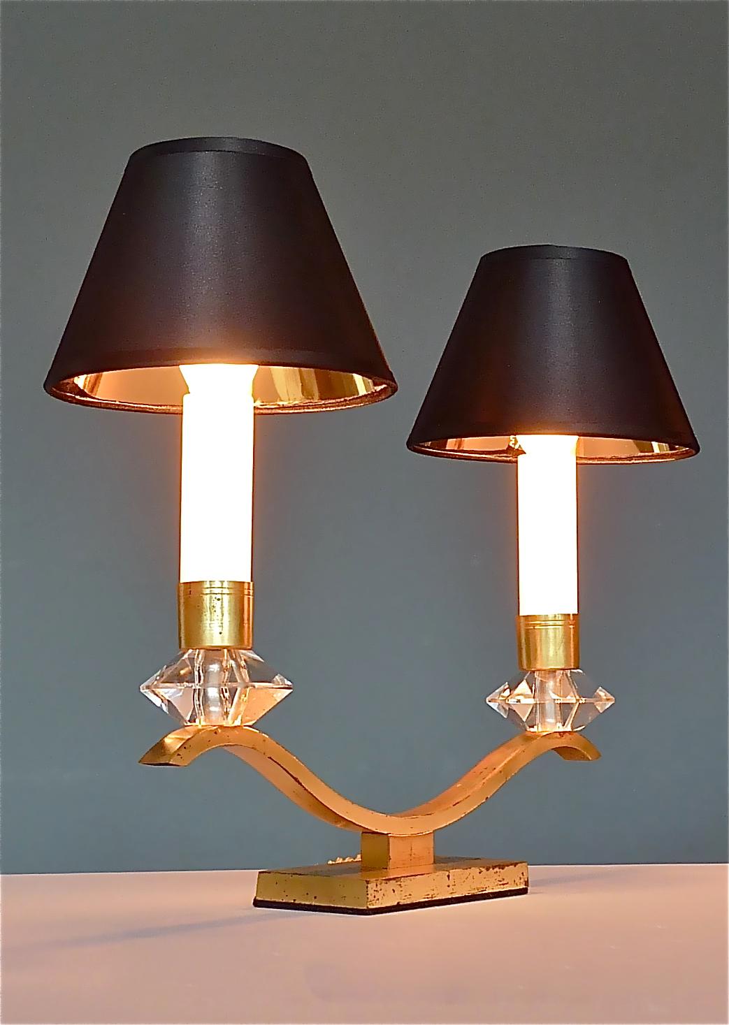 Paire de lampes de table Art Déco Leleu Baguès Laiton Cristal Verre Années 30 en vente 8