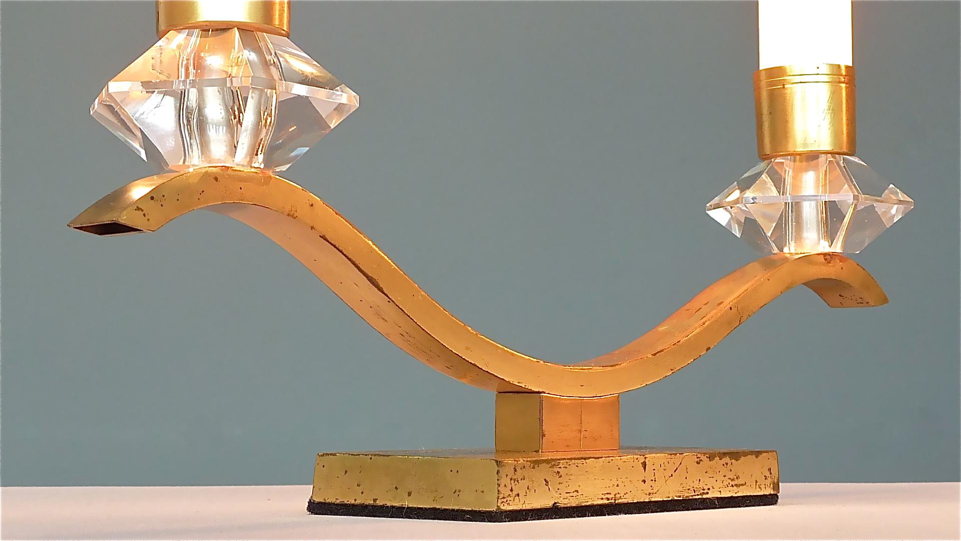 Paire de lampes de table Art Déco Leleu Baguès Laiton Cristal Verre Années 30 en vente 9
