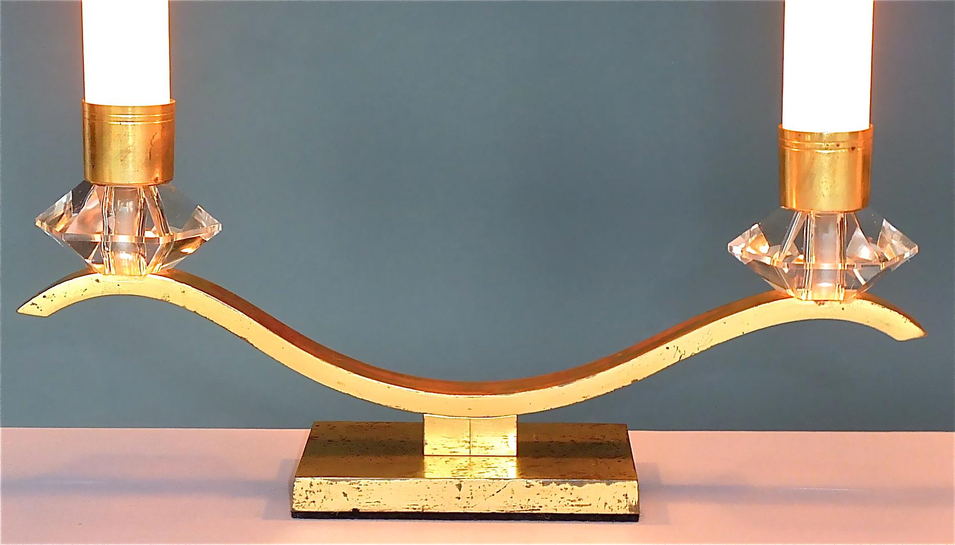 Paire de lampes de table Art Déco Leleu Baguès Laiton Cristal Verre Années 30 en vente 10