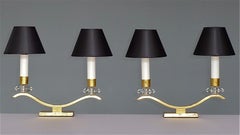 Pair French Art Deco Table Lamps Leleu Baguès Style Brass Crystal Glass 1930s