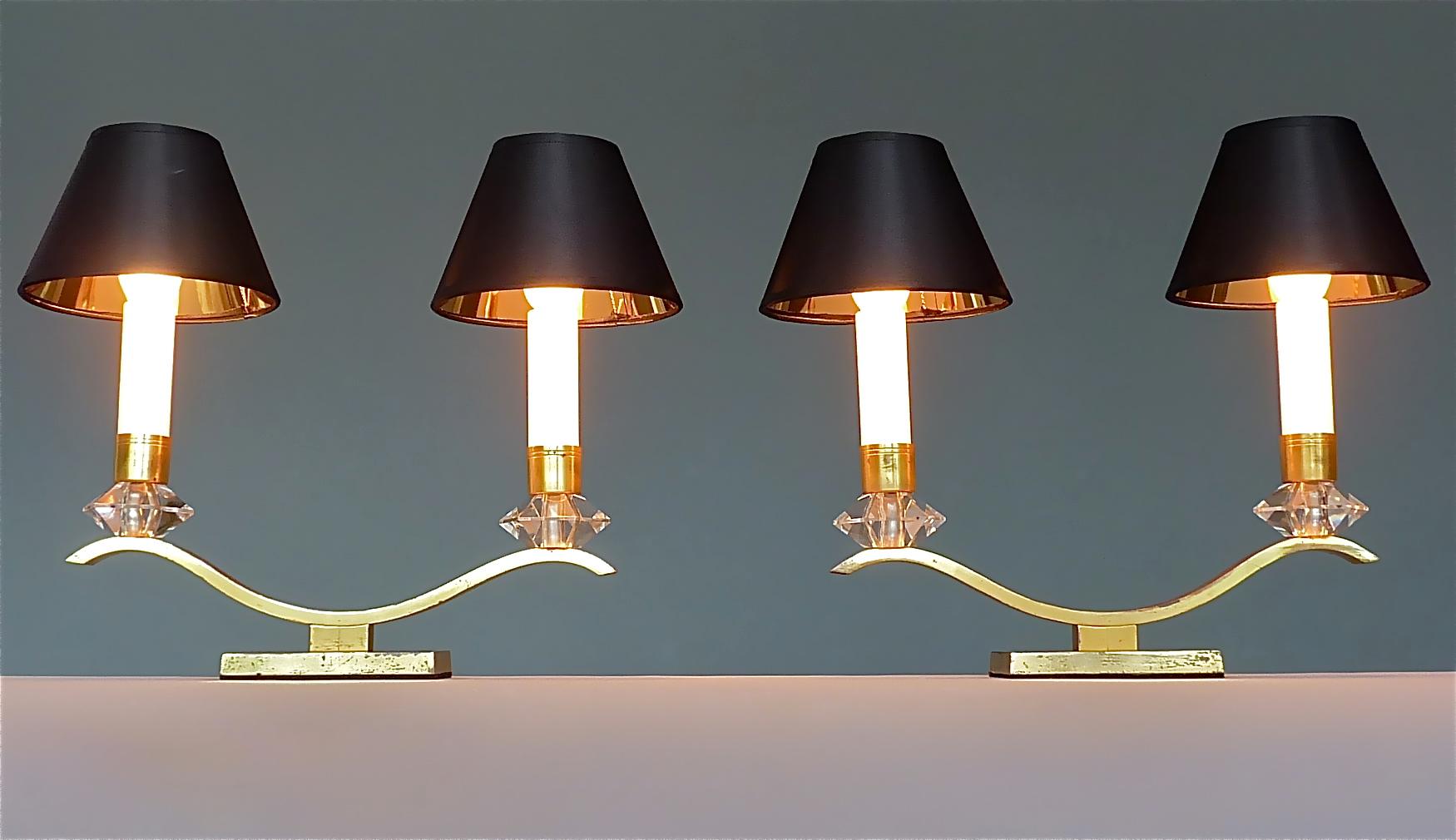 Patiné Paire de lampes de table Art Déco Leleu Baguès Laiton Cristal Verre Années 30 en vente