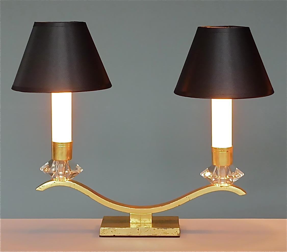 Paire de lampes de table Art Déco Leleu Baguès Laiton Cristal Verre Années 30 Bon état - En vente à Nierstein am Rhein, DE