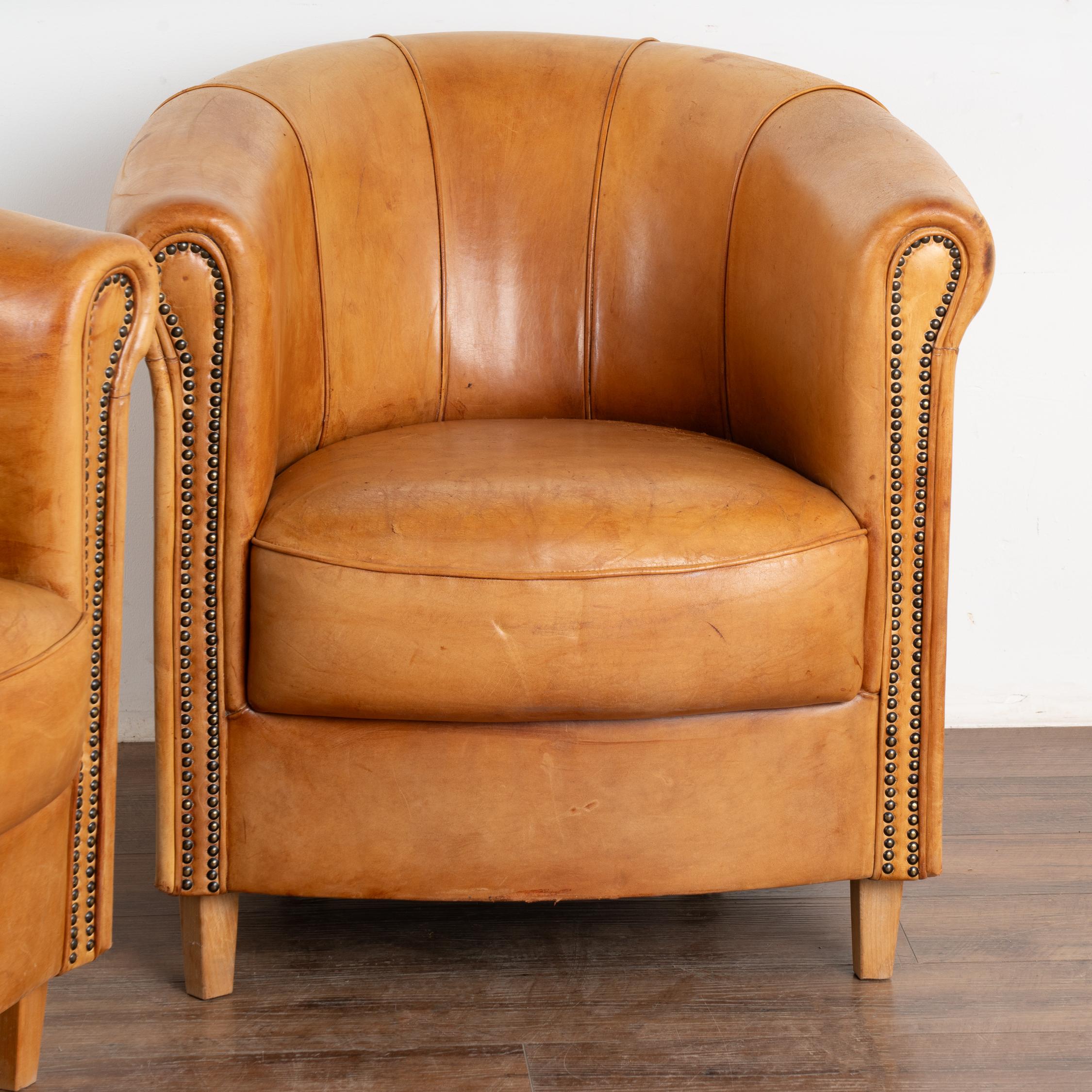 20th Century Pair Art Deco Vintage Leather Club Chairs by Joris of The Netherlands circa 1970