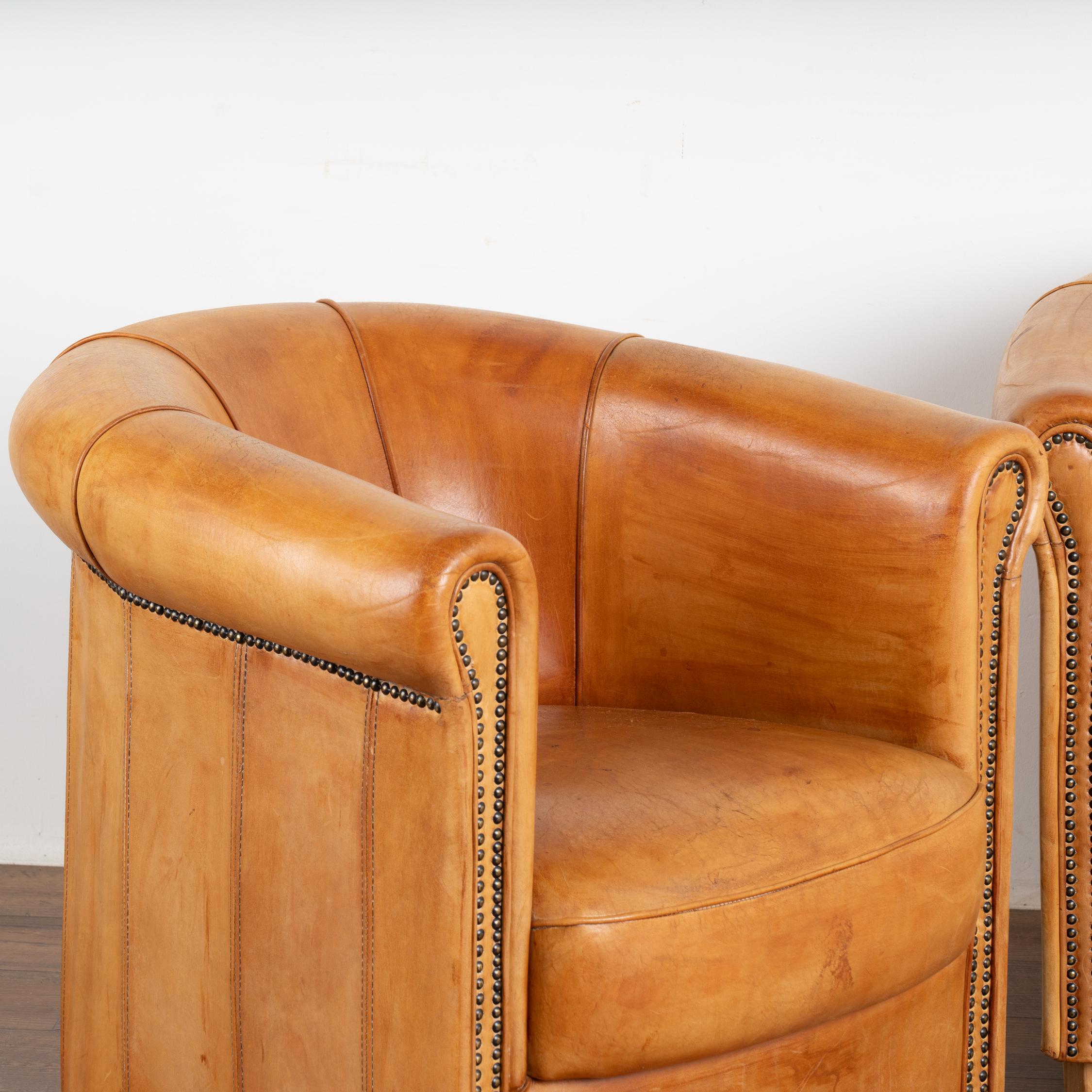 Pair Art Deco Vintage Leather Club Chairs by Joris of The Netherlands circa 1970 1
