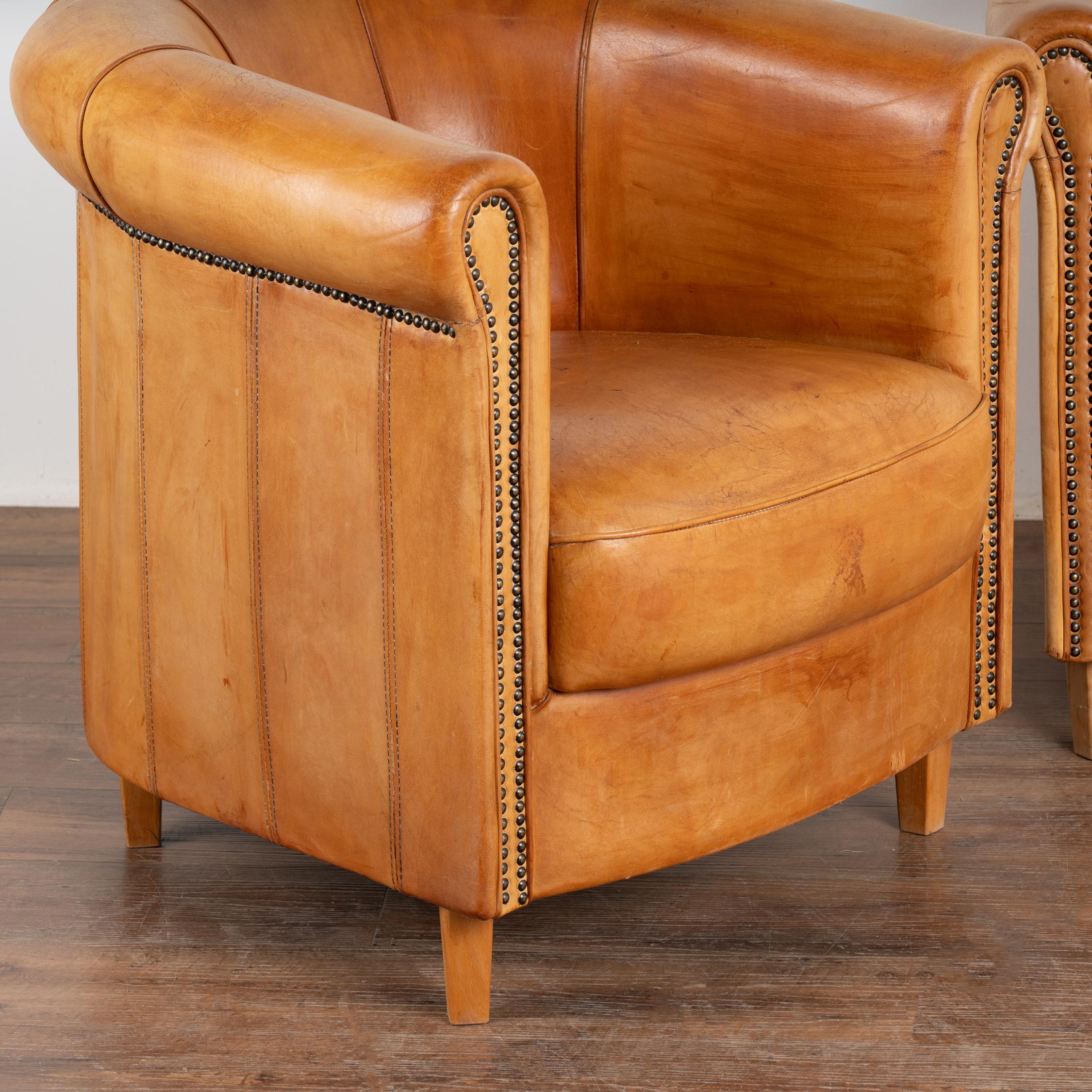 Pair Art Deco Vintage Leather Club Chairs by Joris of The Netherlands circa 1970 2