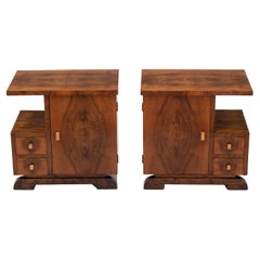 Pair Art Deco Walnut Bedside Cabinets Nightstands Circa 1930