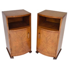 Pair Art Deco Walnut Bowfront Bedside Cupboards circa 1930s