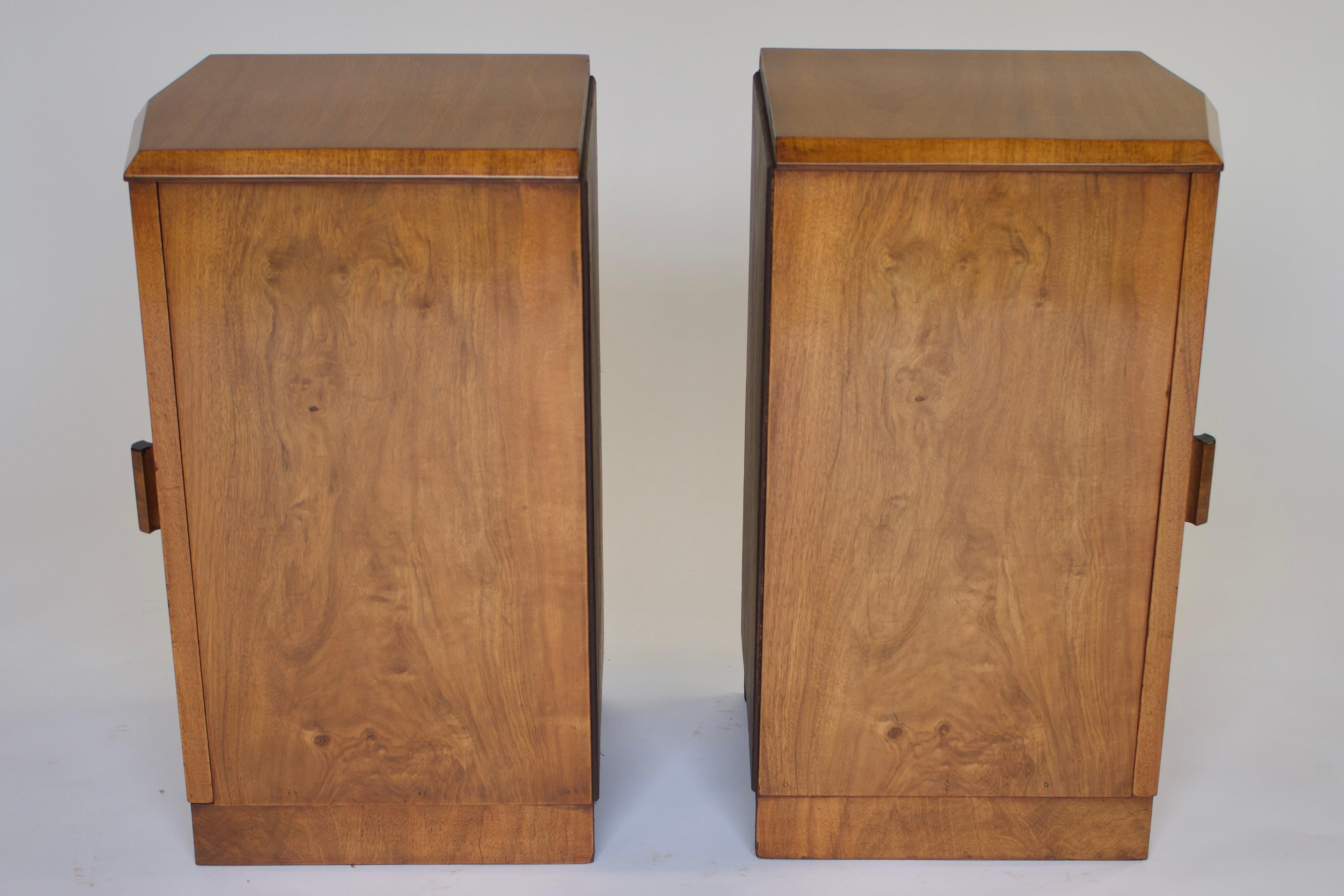 Pair Art Deco Walnut & Burr Walnut Bedside Cupboards 2