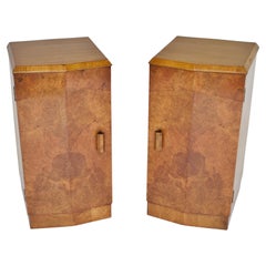 Pair Art Deco Walnut & Burr Walnut Bedside Cupboards