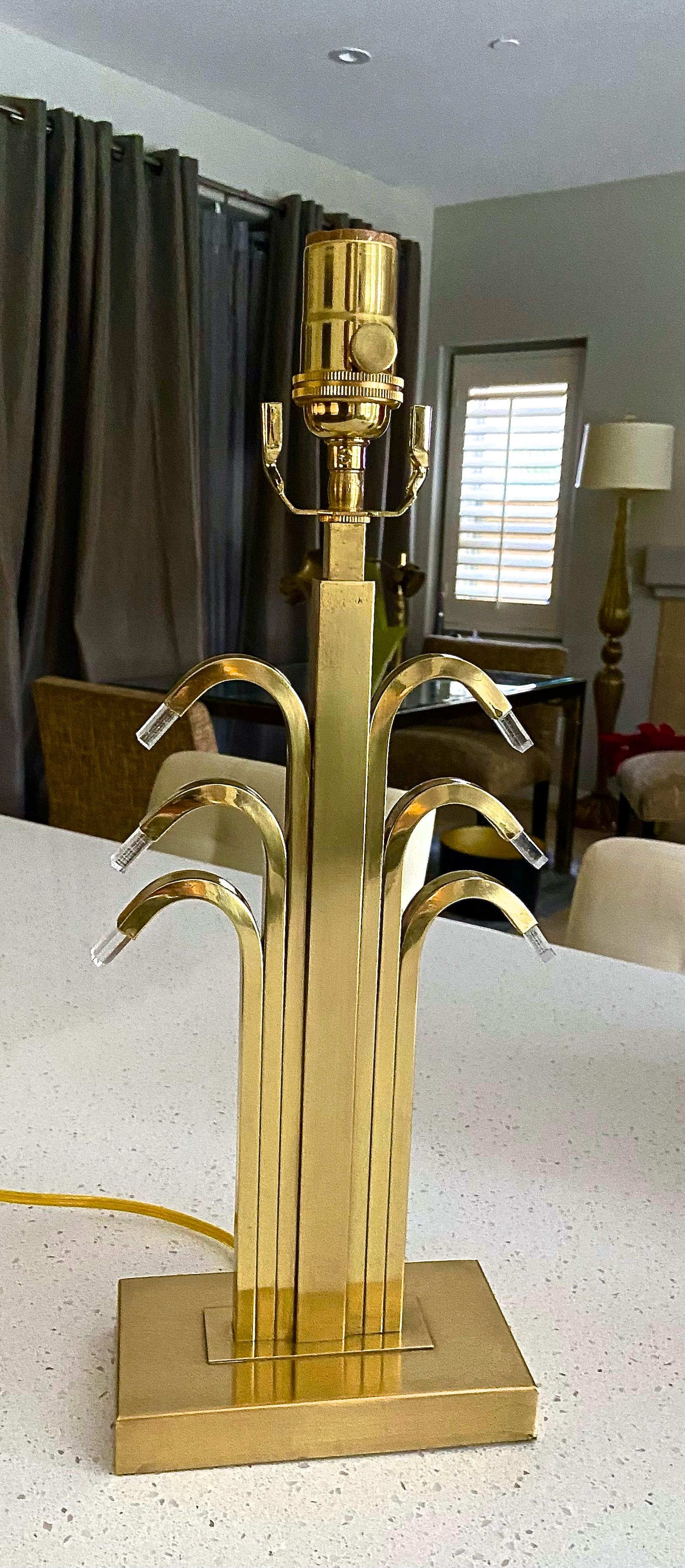 Pair Art Deco Waterfall Brass Table Lamps For Sale 7