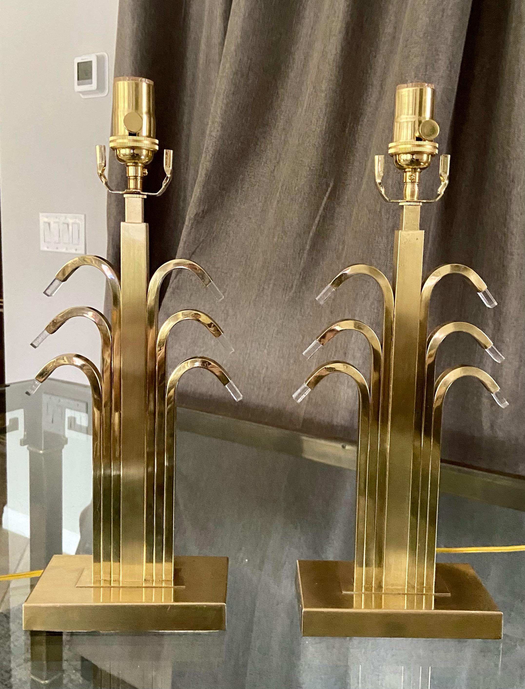 Pair Art Deco Waterfall Brass Table Lamps For Sale 12