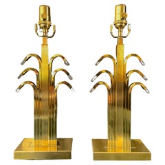 Pair Art Deco Waterfall Brass Table Lamps