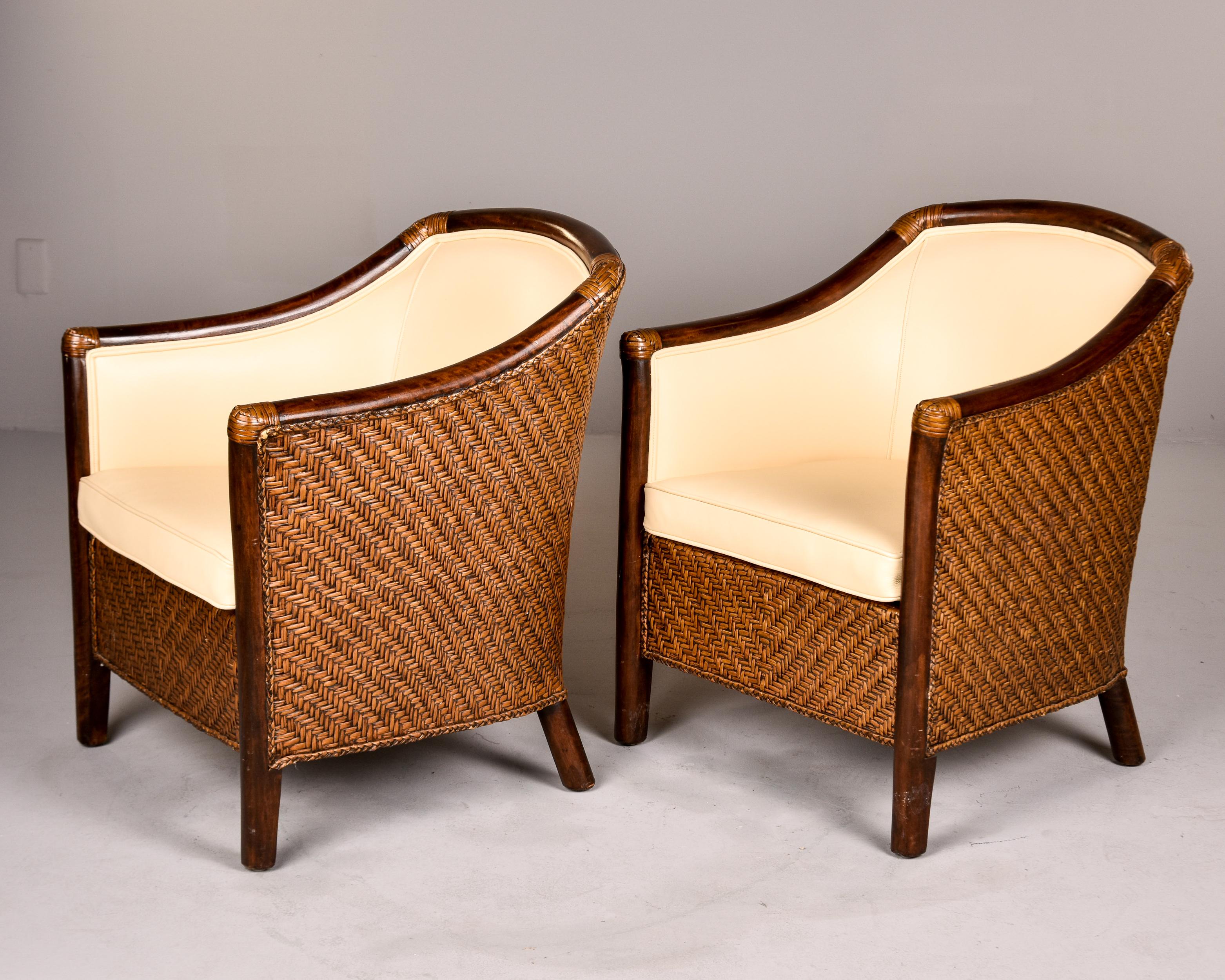Pair Art Deco Wicker Club Chairs with New Leather Upholstery In Good Condition For Sale In Troy, MI
