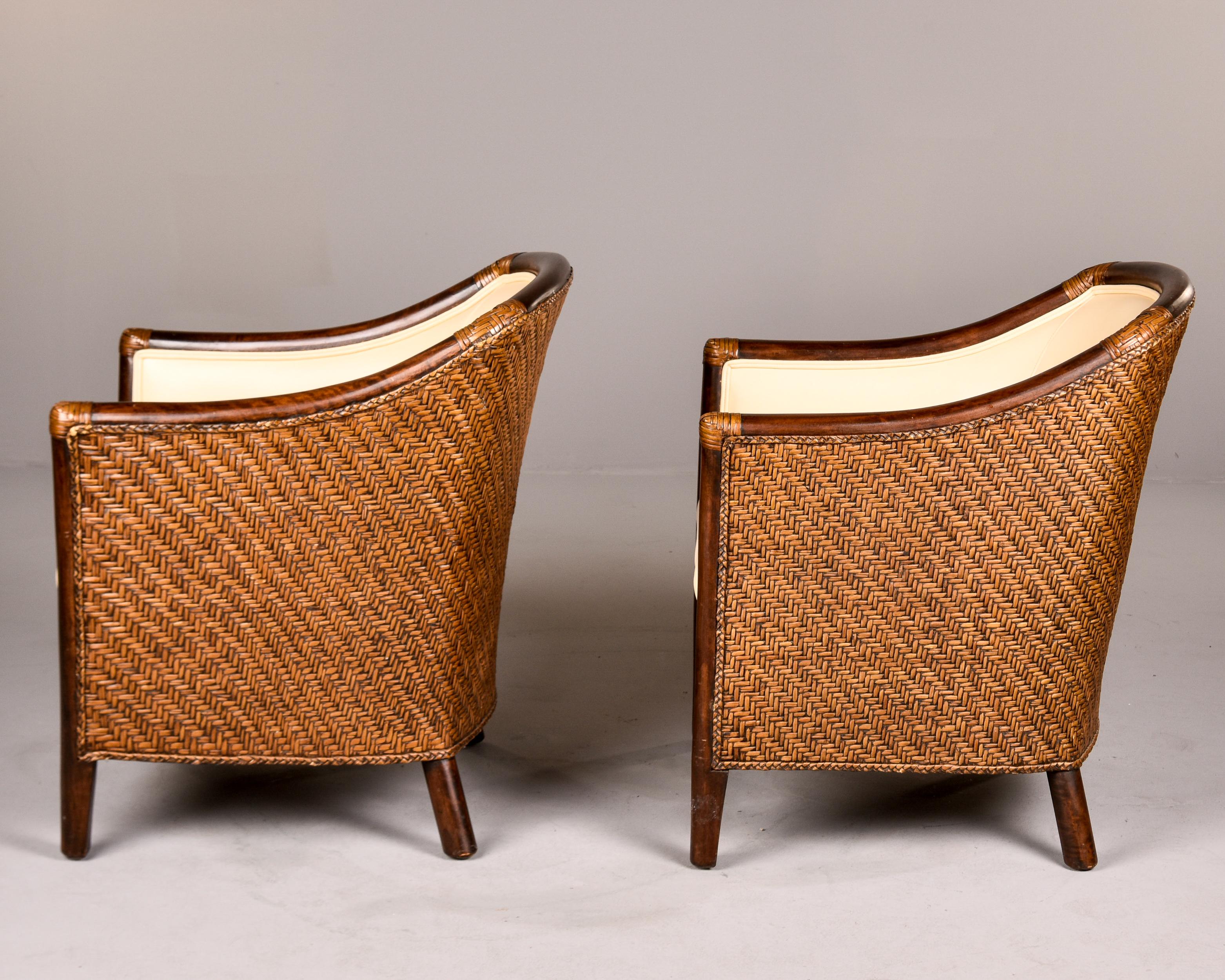 20th Century Pair Art Deco Wicker Club Chairs with New Leather Upholstery For Sale