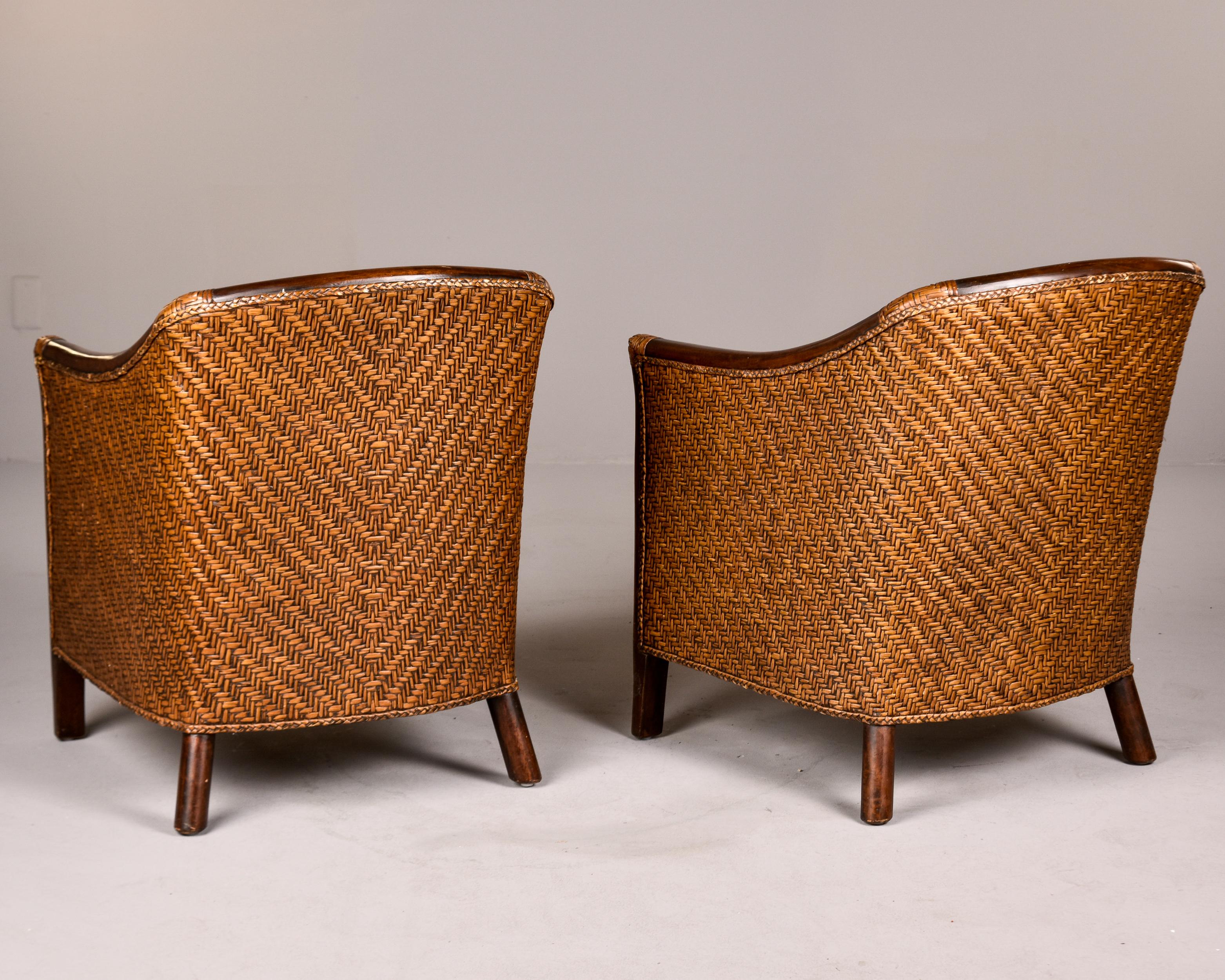 Pair Art Deco Wicker Club Chairs with New Leather Upholstery For Sale 1