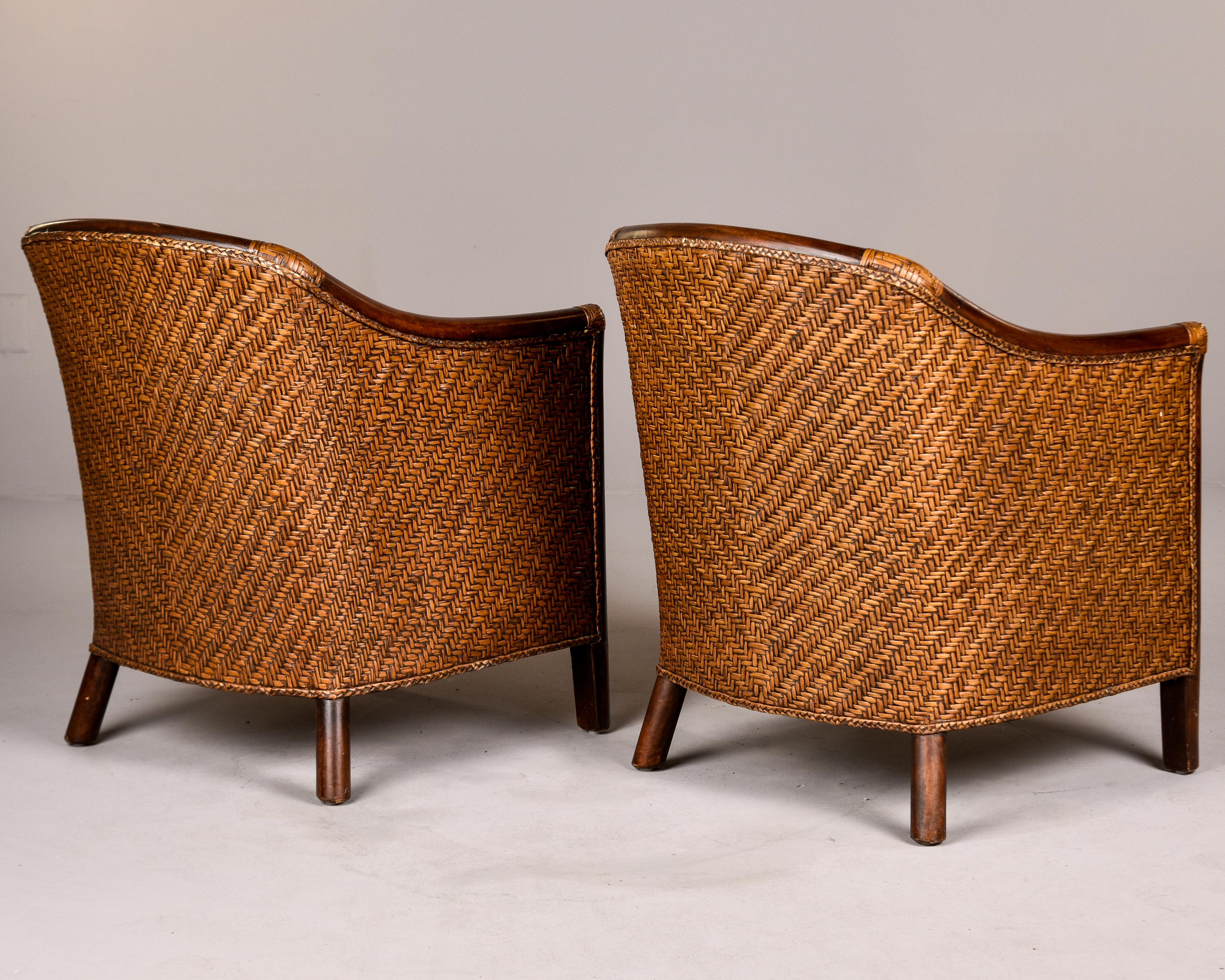 Pair Art Deco Wicker Club Chairs with New Leather Upholstery For Sale 3