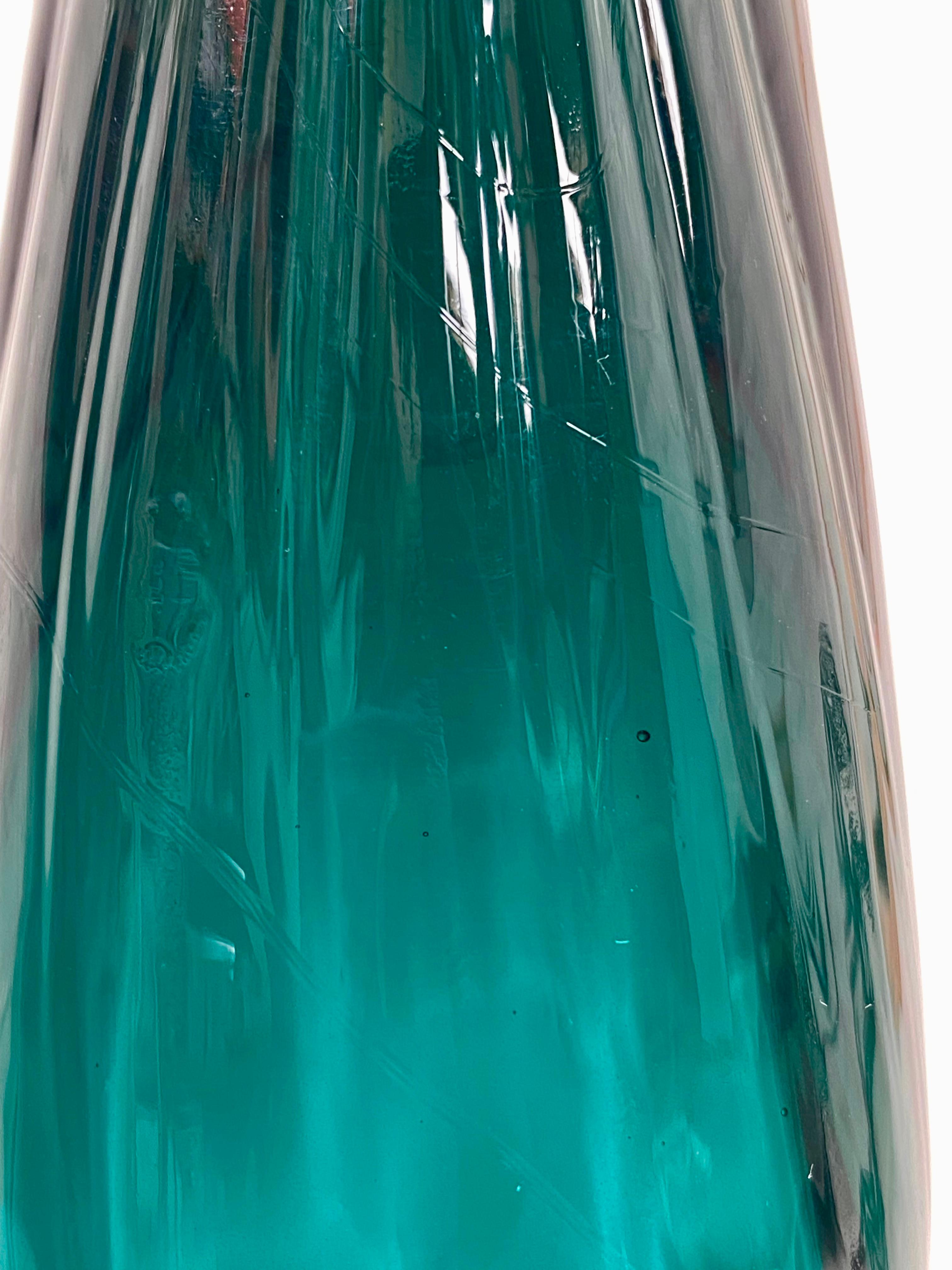 Pair Teal Green Art Glass Candlesticks 1980s  For Sale 5