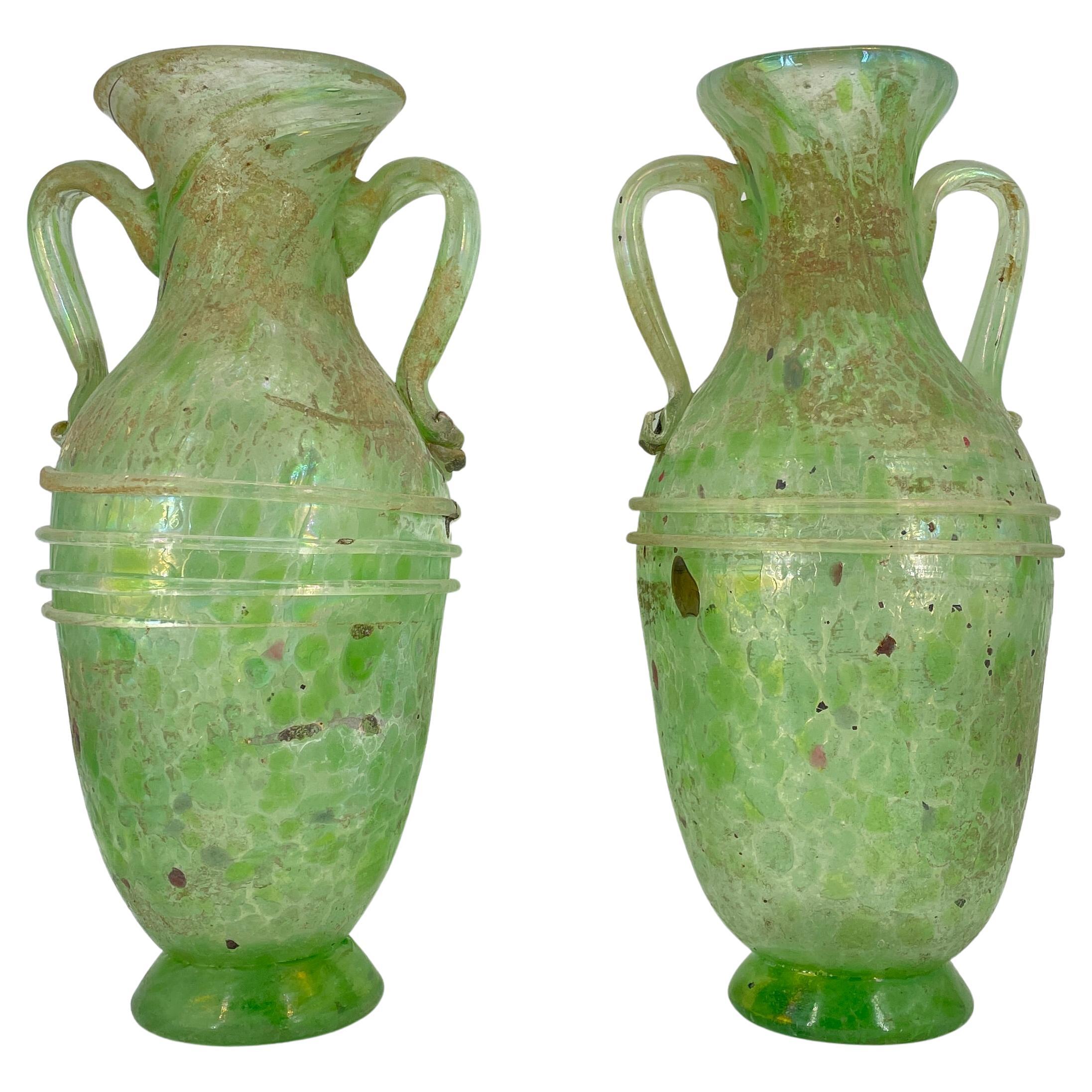 Paar Kunstglasvasen mundgeblasen romanisch wie Scavo Cenedese Venini Murano im Angebot