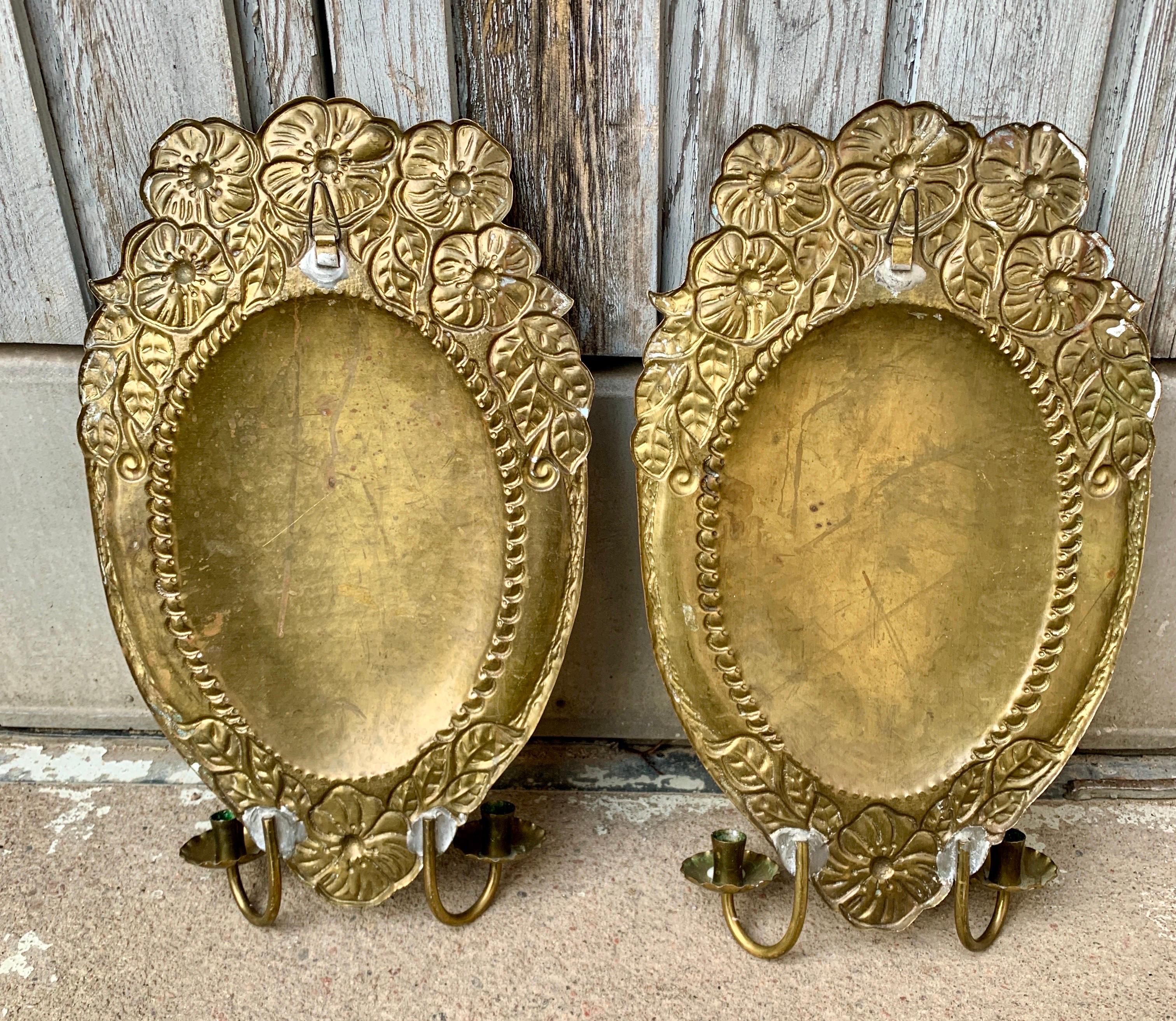 Pair Art Nouveau Brass Wall Sconces For Sale 4