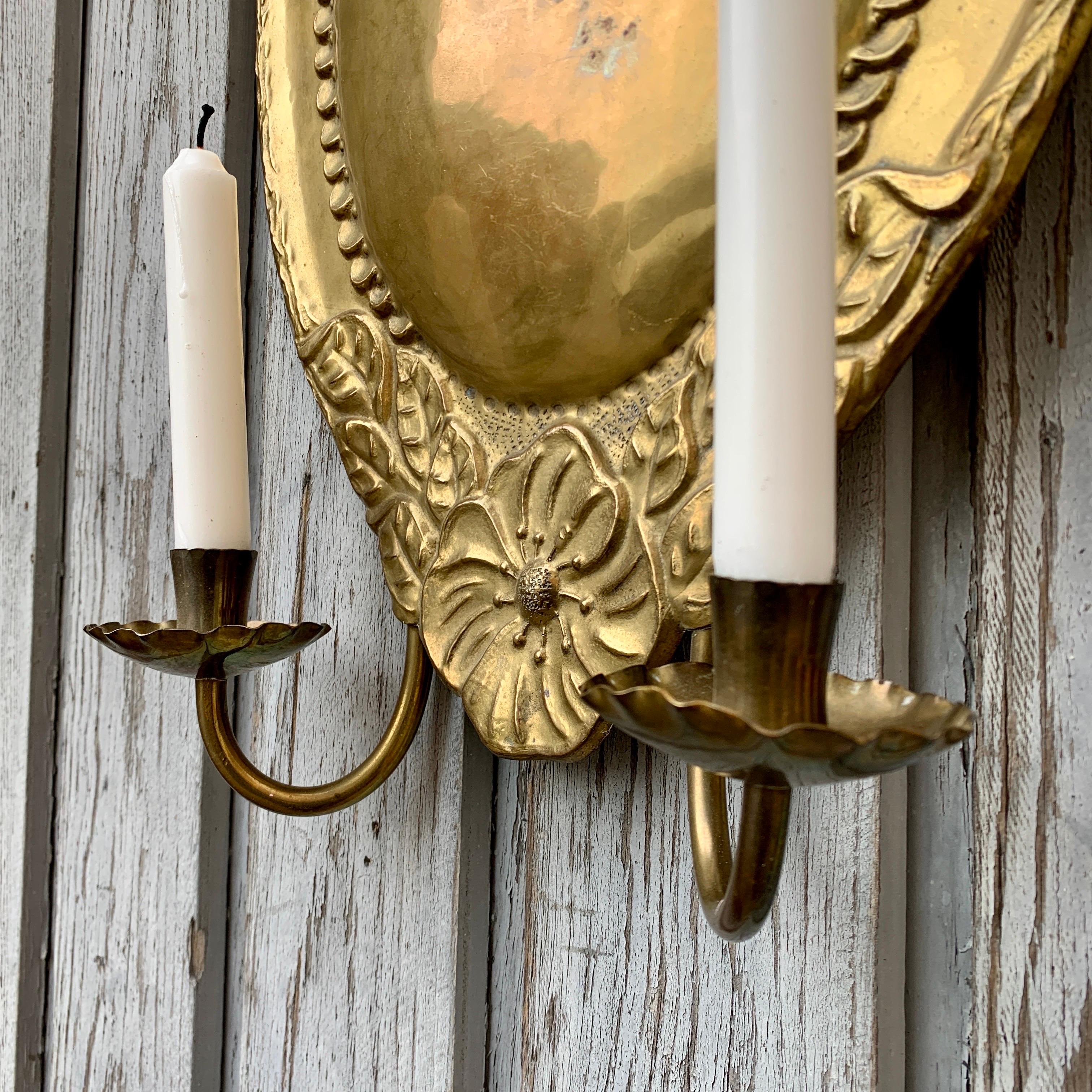 Pair Art Nouveau Brass Wall Sconces For Sale 5