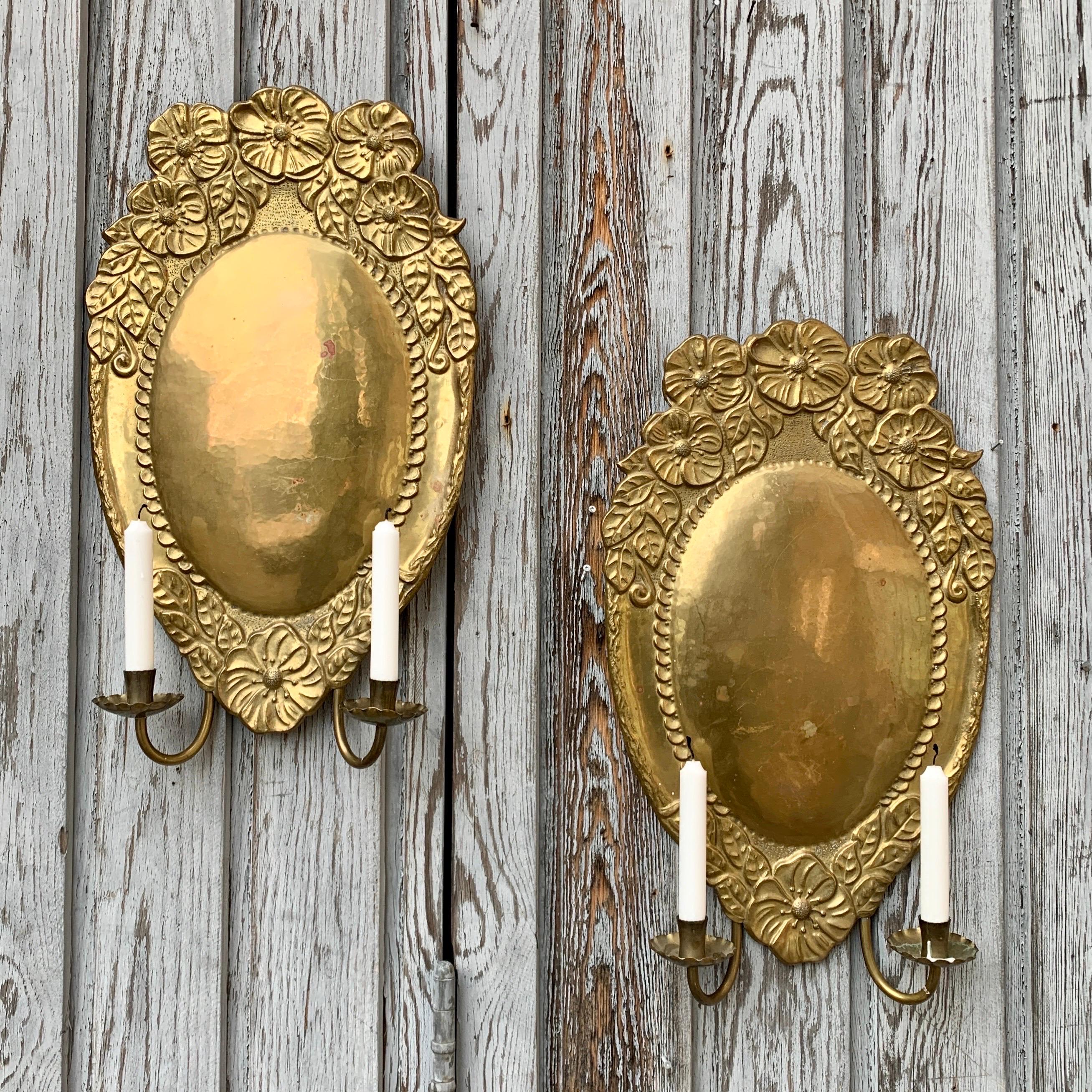 Pair Art Nouveau Brass Wall Sconces For Sale 6