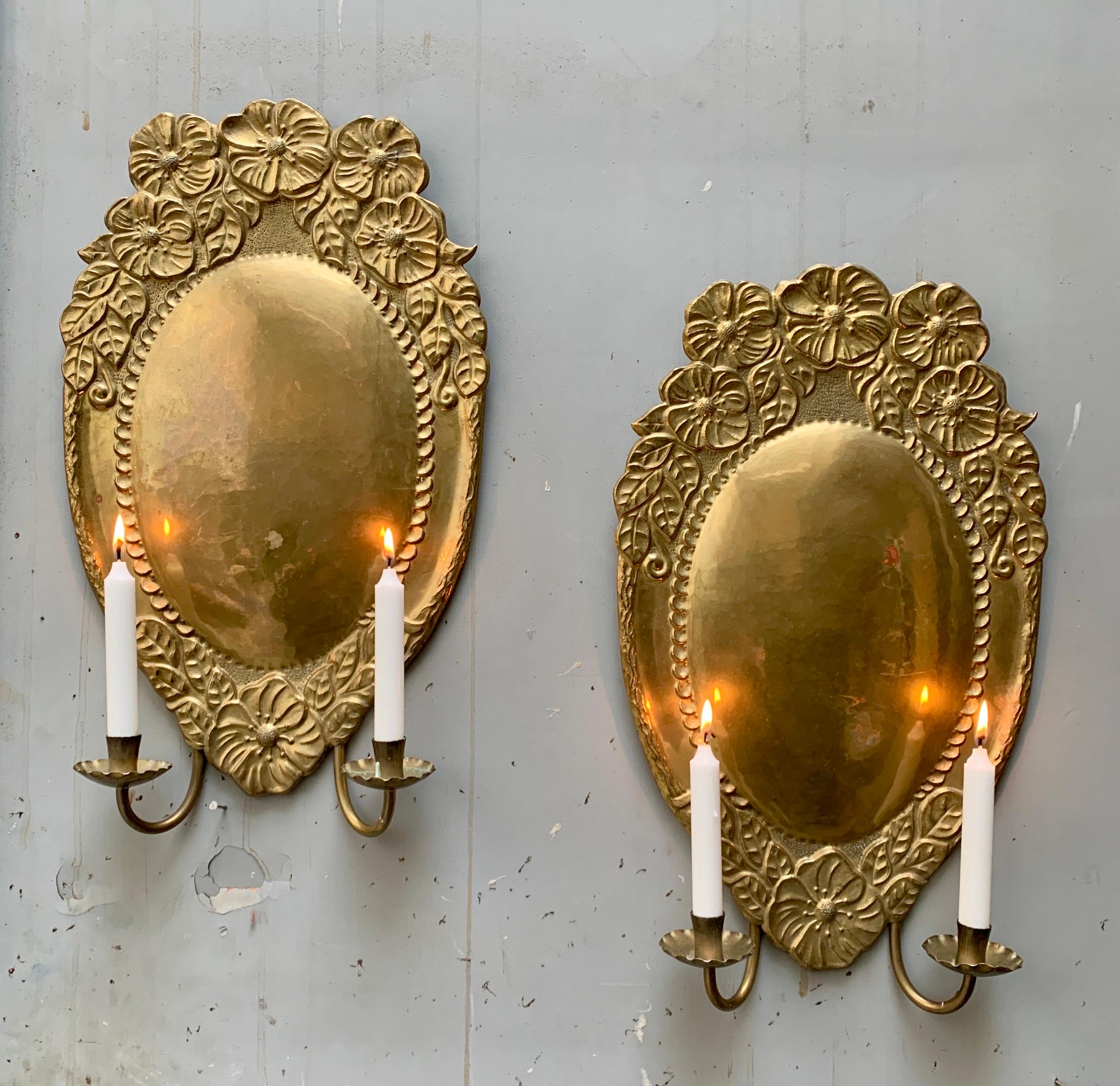 Pair Art Nouveau Brass Wall Sconces For Sale 7