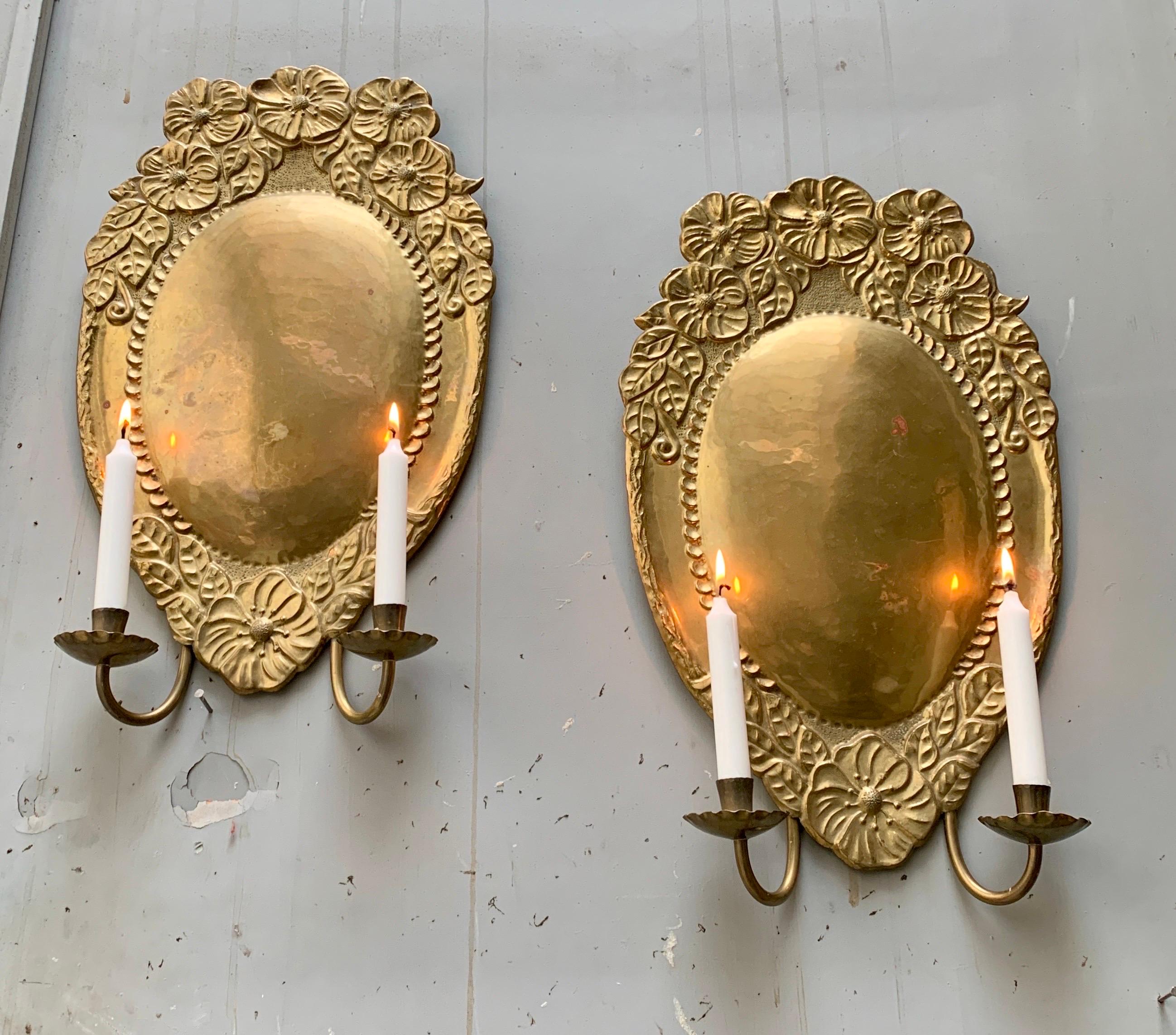 Pair Art Nouveau Brass Wall Sconces For Sale 8