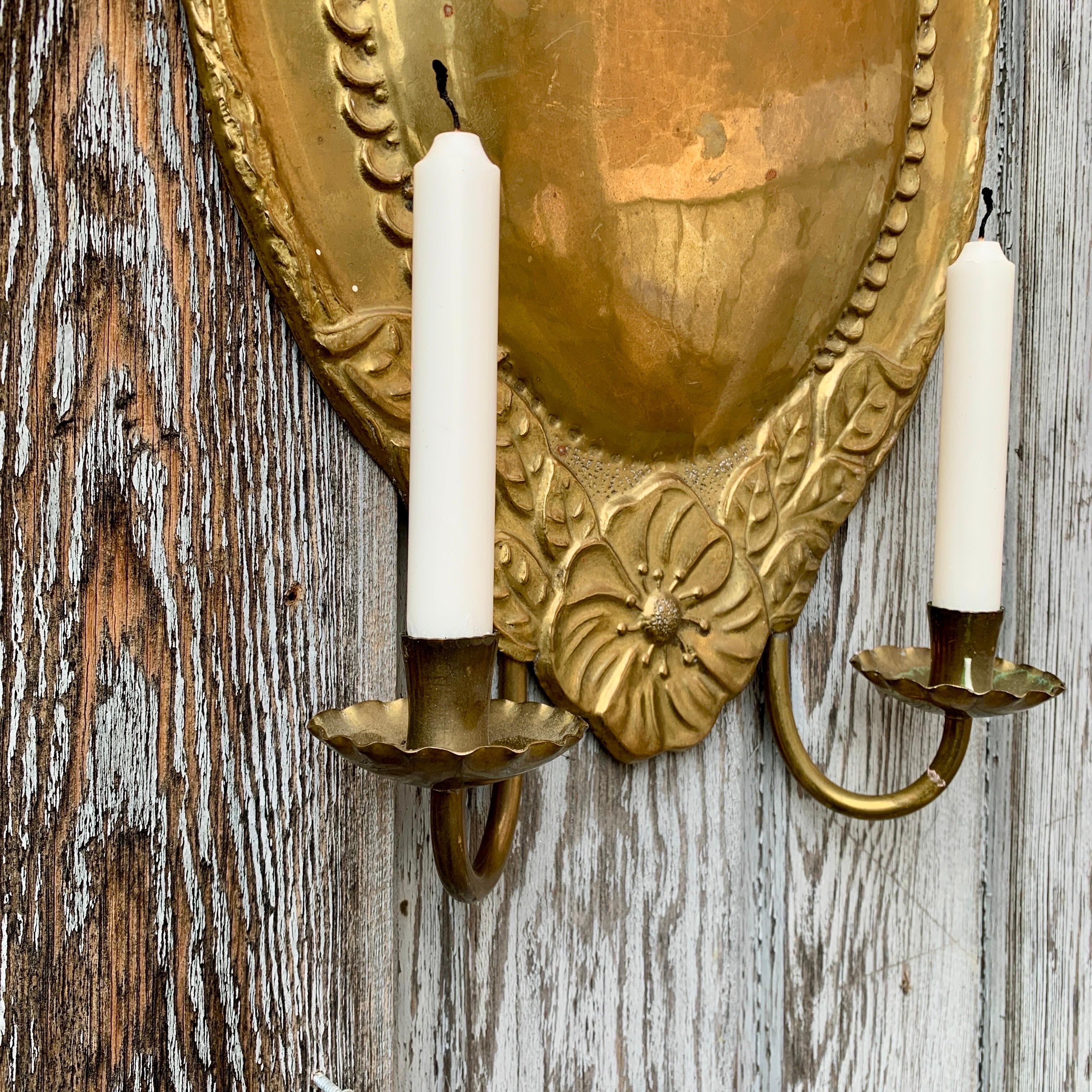 Pair Art Nouveau Brass Wall Sconces For Sale 9