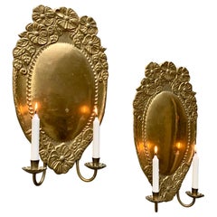 Pair Art Nouveau Brass Wall Sconces