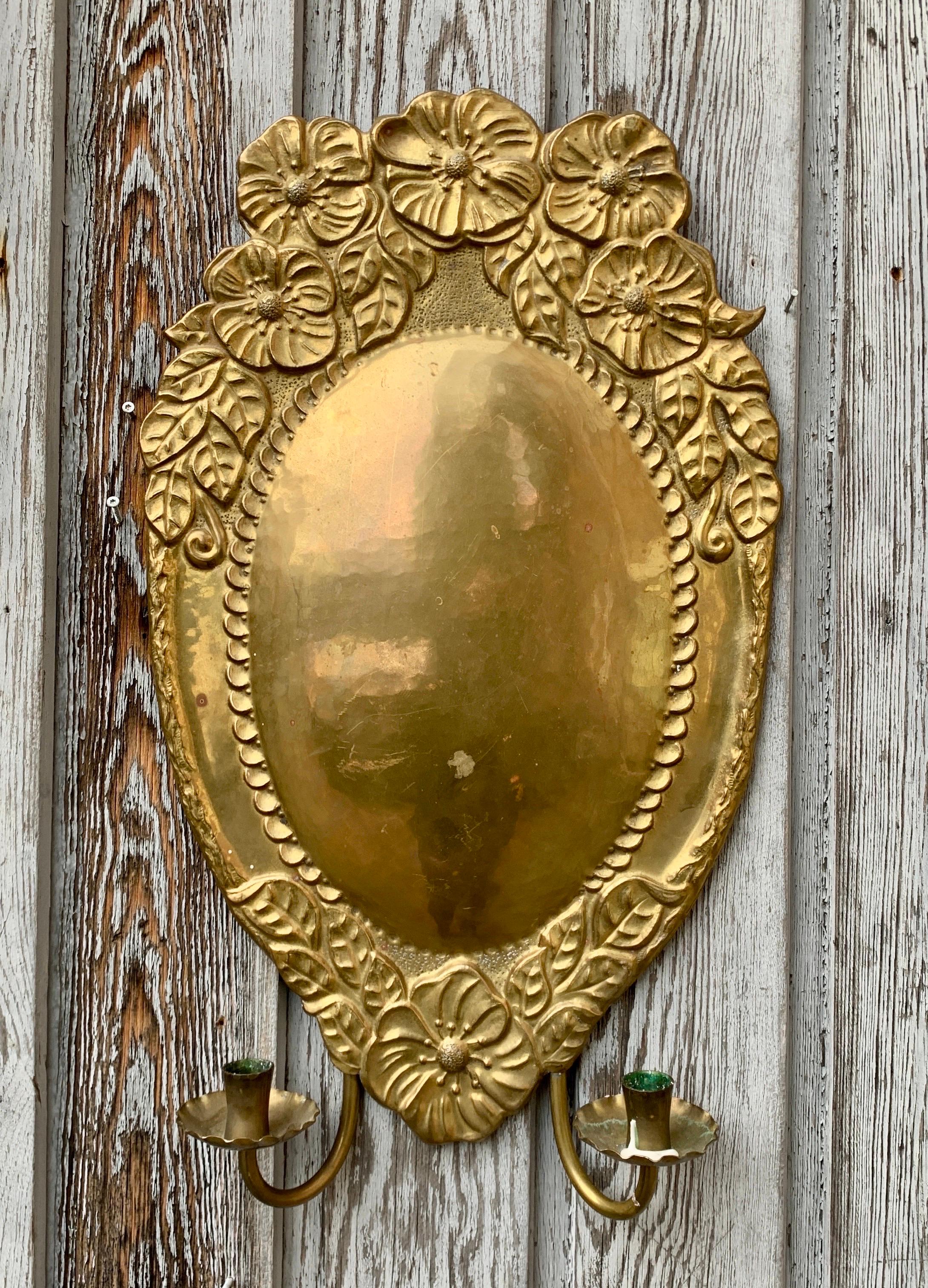 Pair Art Nouveau Brass Wall Sconces For Sale 3