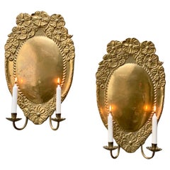 Pair Art Nouveau Brass Wall Sconces