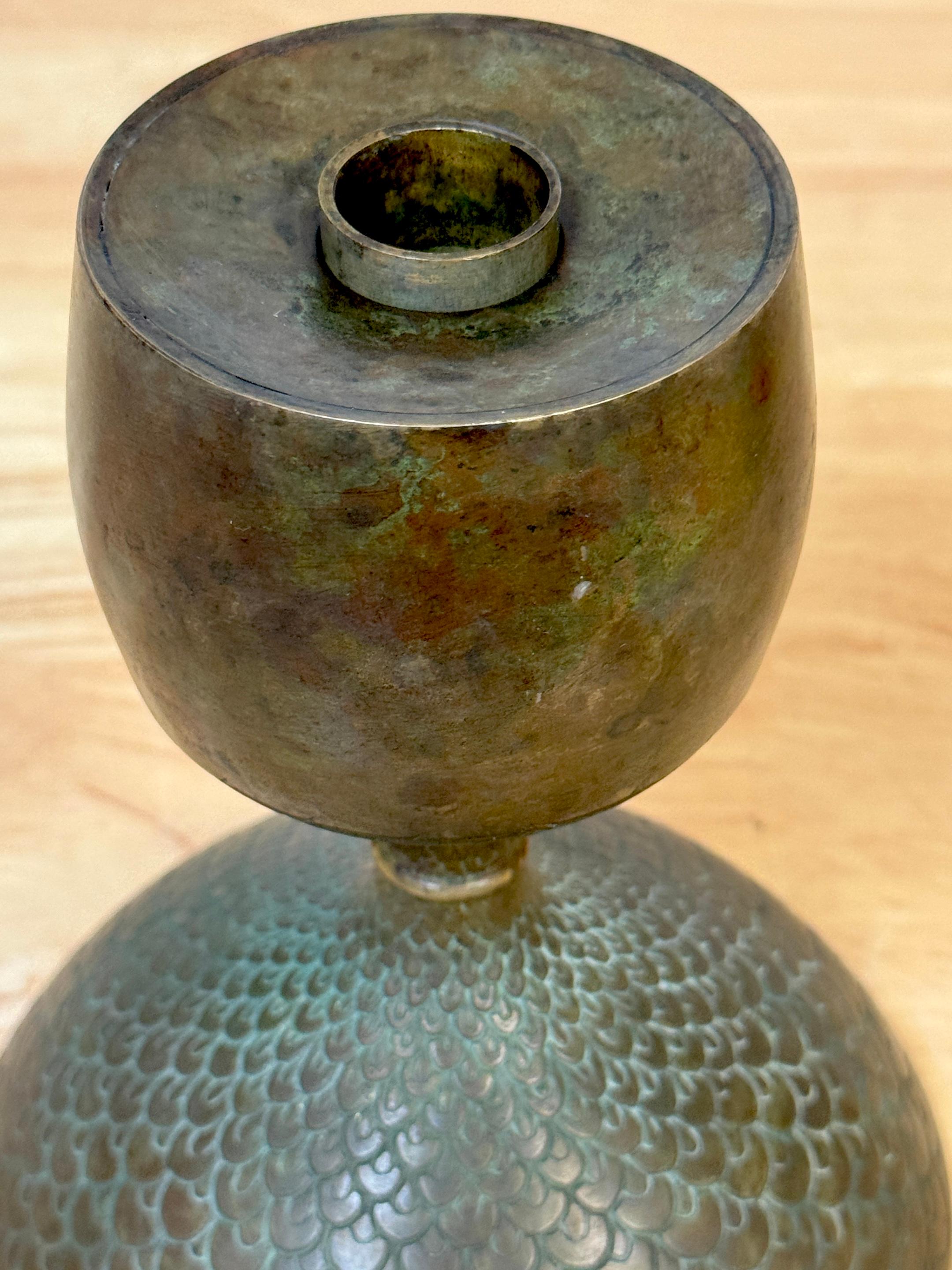 Pair Art Nouveau Bronze Fish Scale Candlesticks, Style of Tiffany Studios 5