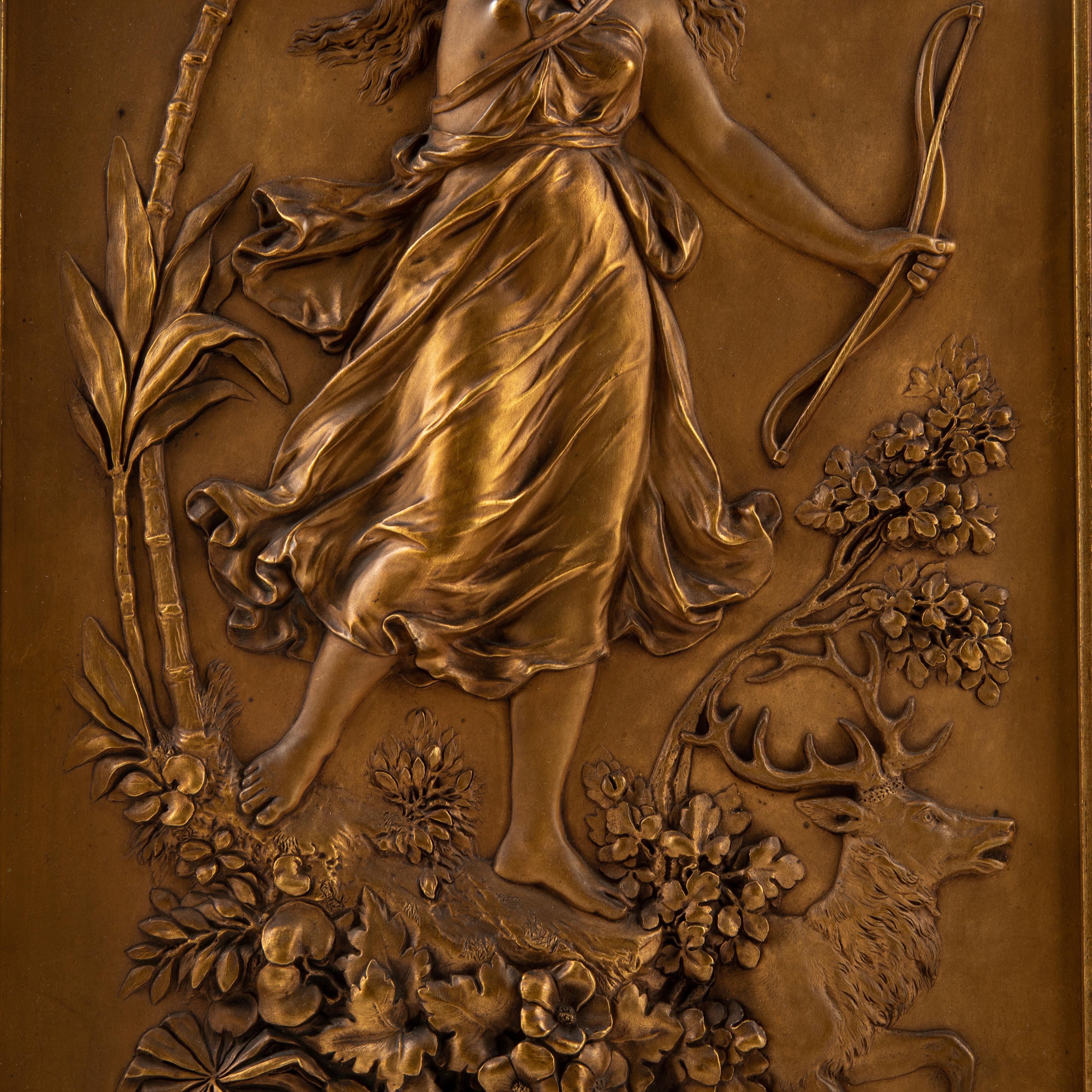 Pair Art Nouveau Bronze Relief Wall Plaques For Sale 6