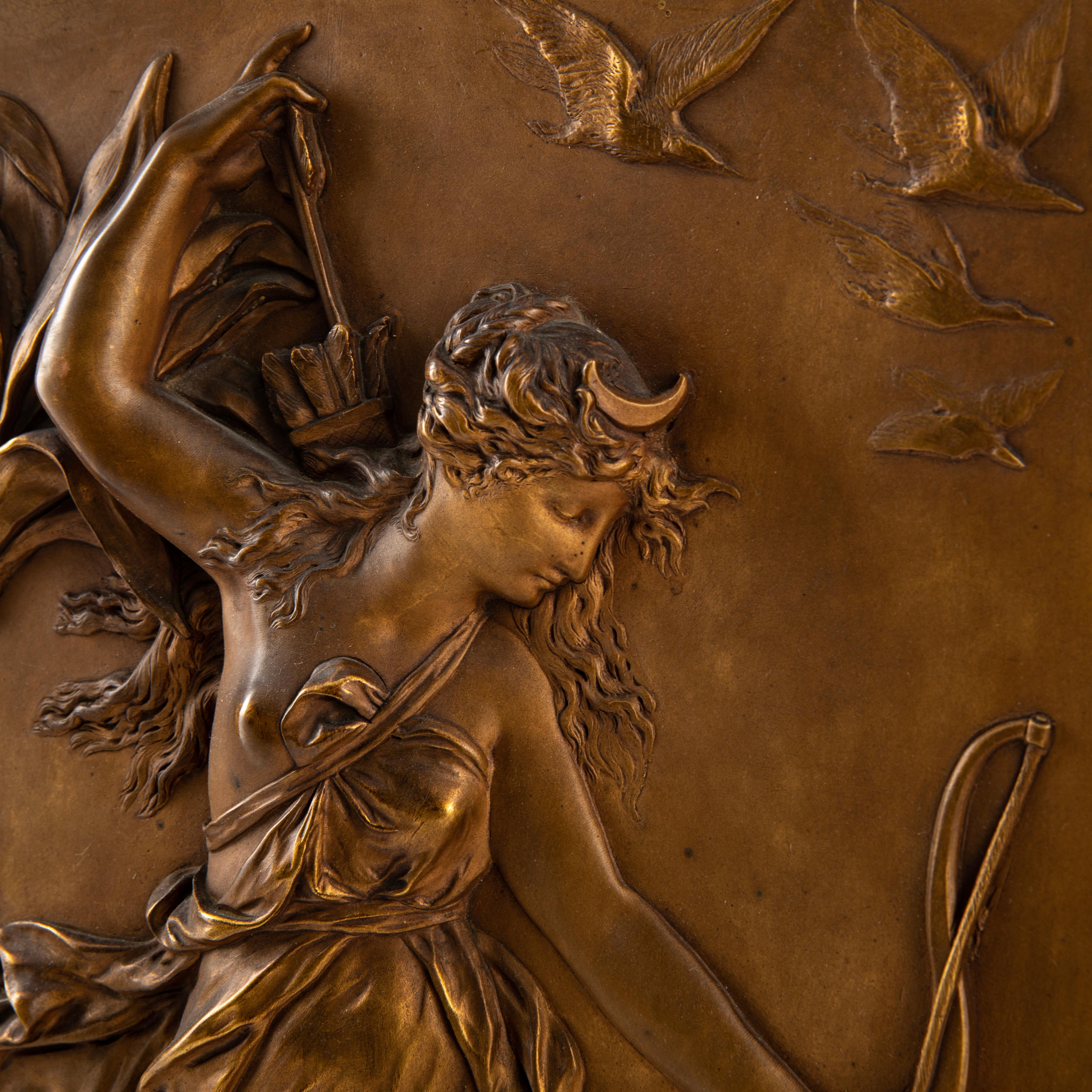 Pair Art Nouveau Bronze Relief Wall Plaques For Sale 7