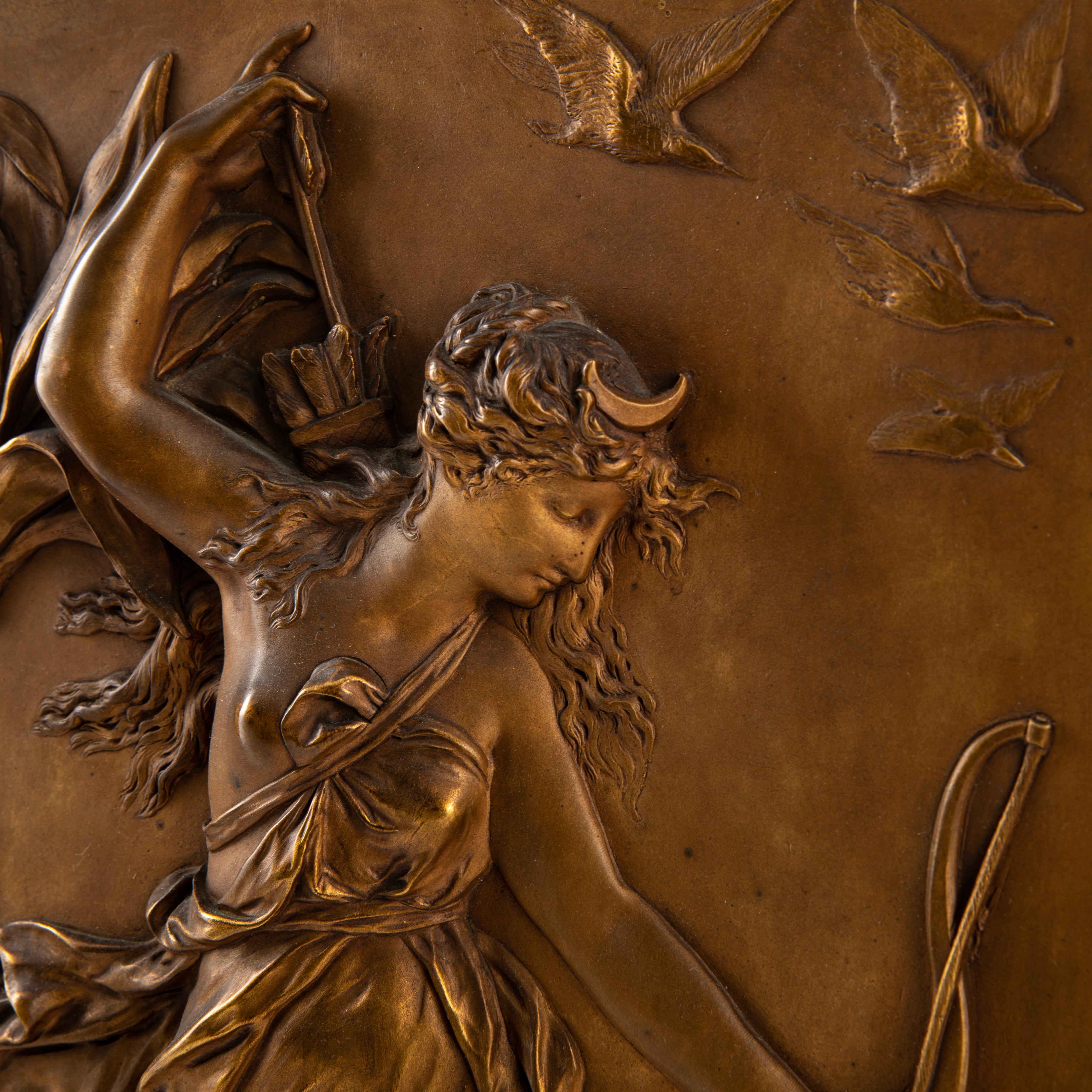 Coppia di placche da parete in rilievo in bronzo Art Nouveau in vendita 6