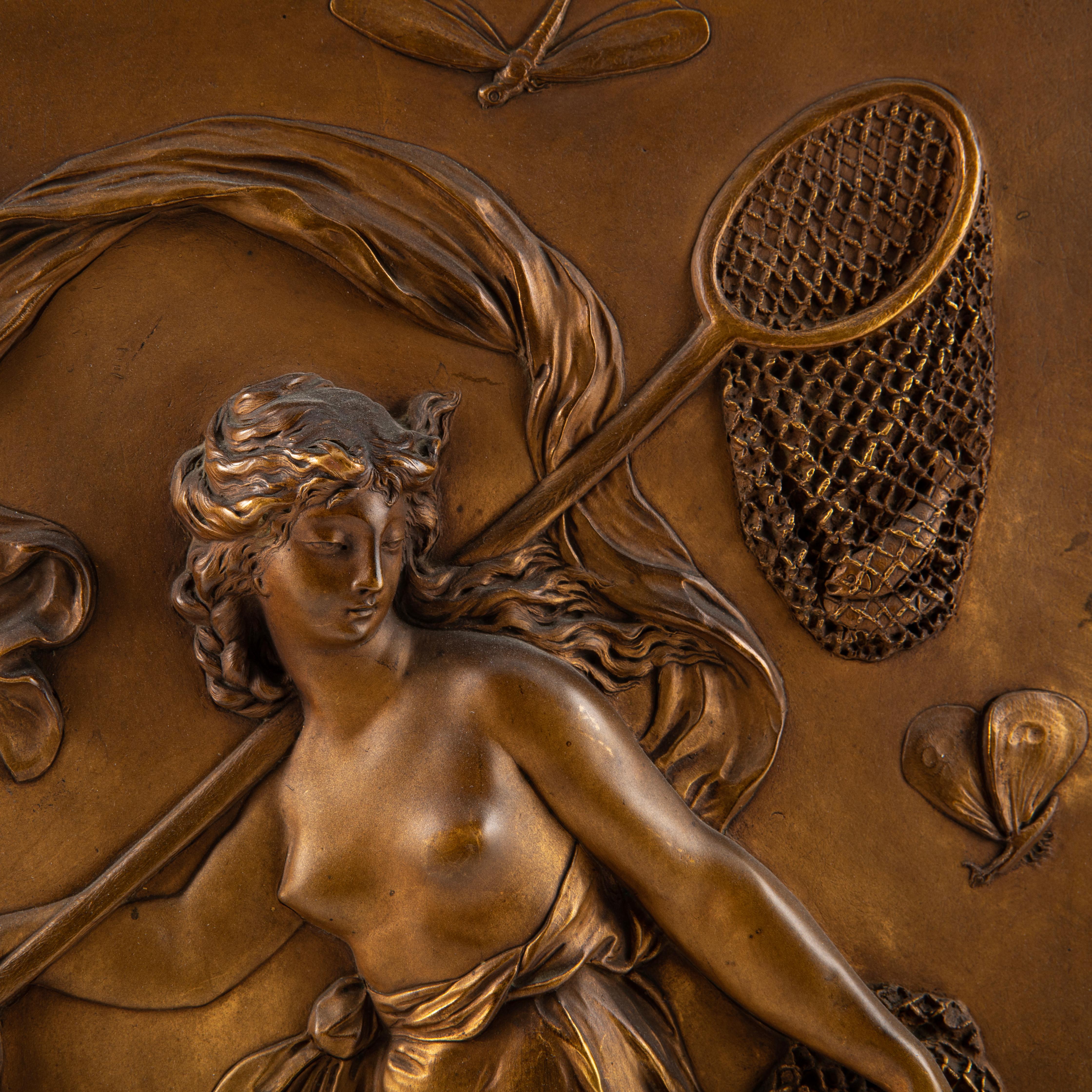 Coppia di placche da parete in rilievo in bronzo Art Nouveau In condizioni buone in vendita a Kastrup, DK
