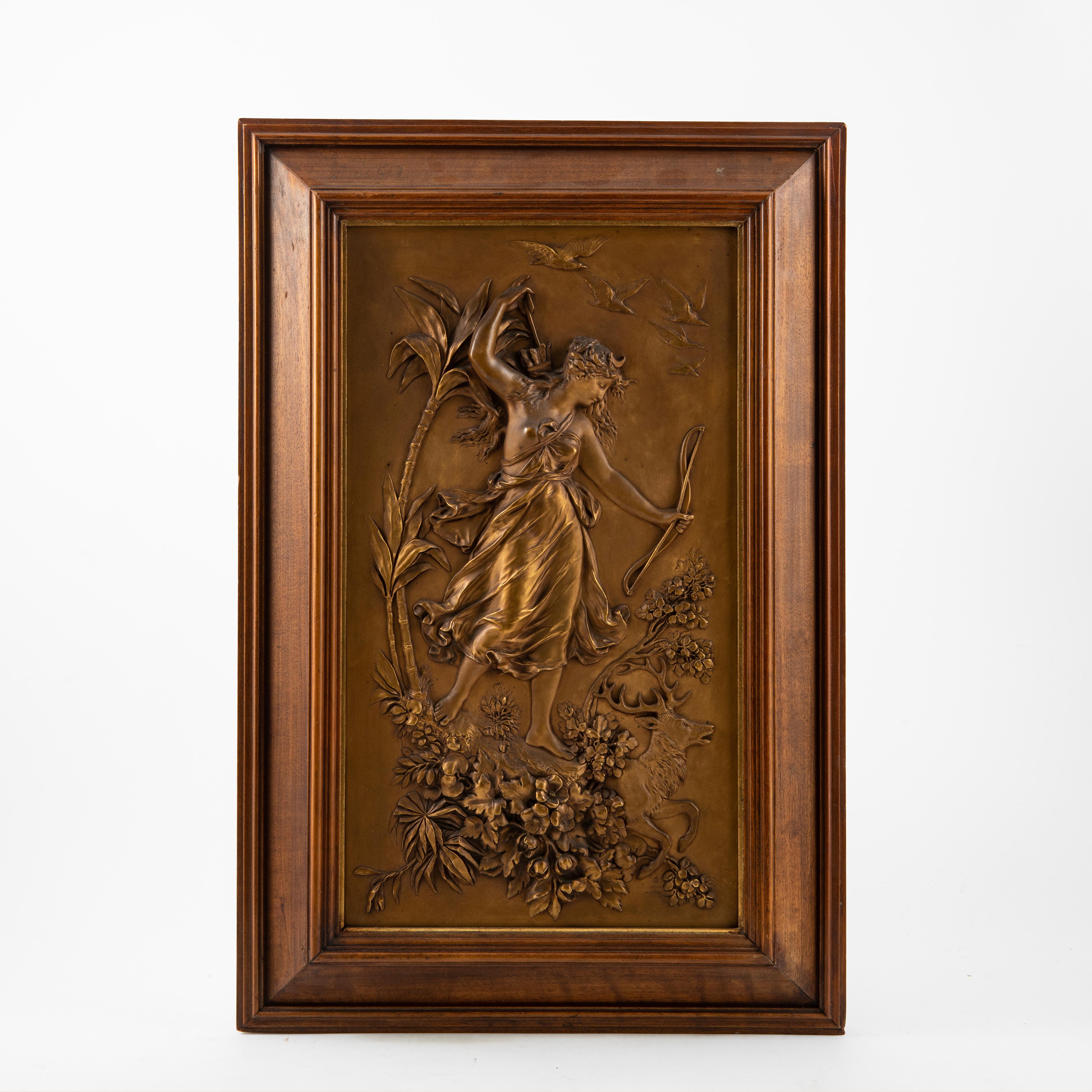 Pair Art Nouveau Bronze Relief Wall Plaques For Sale 3