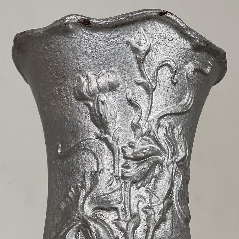 Pair Art Nouveau Cast Iron Painted Jardinieres ~ Urns For Sale 8
