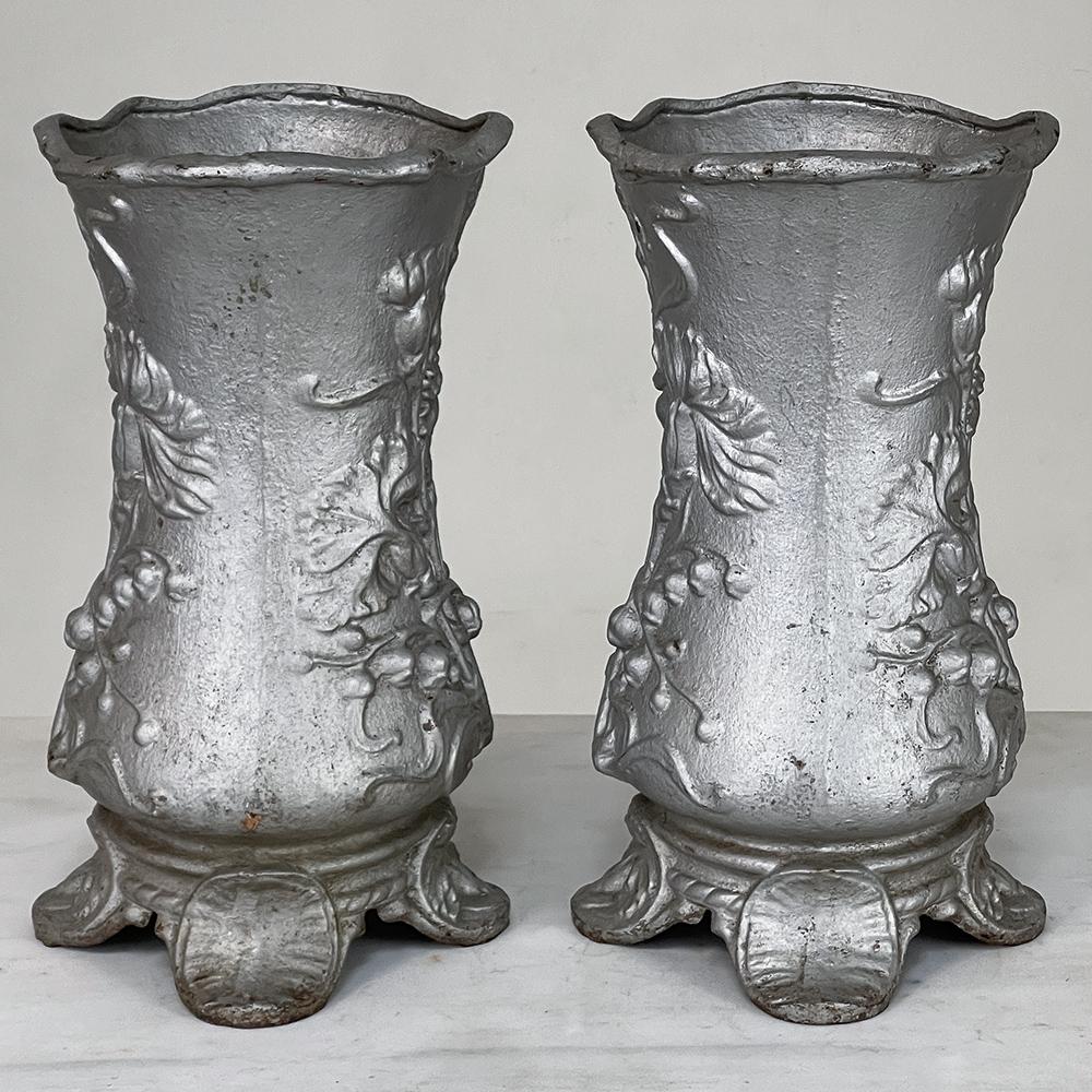 Pair Art Nouveau Cast Iron Painted Jardinieres ~ Urns For Sale 1