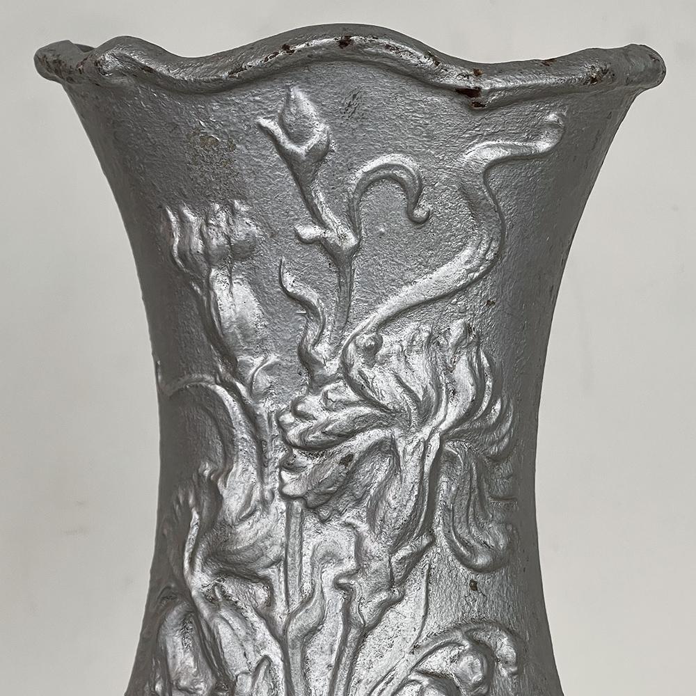 Pair Art Nouveau Cast Iron Painted Jardinieres ~ Urns For Sale 2