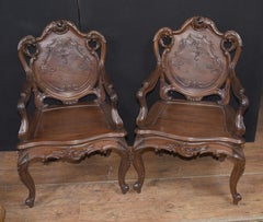 Pair Art Nouveau French Hard Wood Arm Chairs