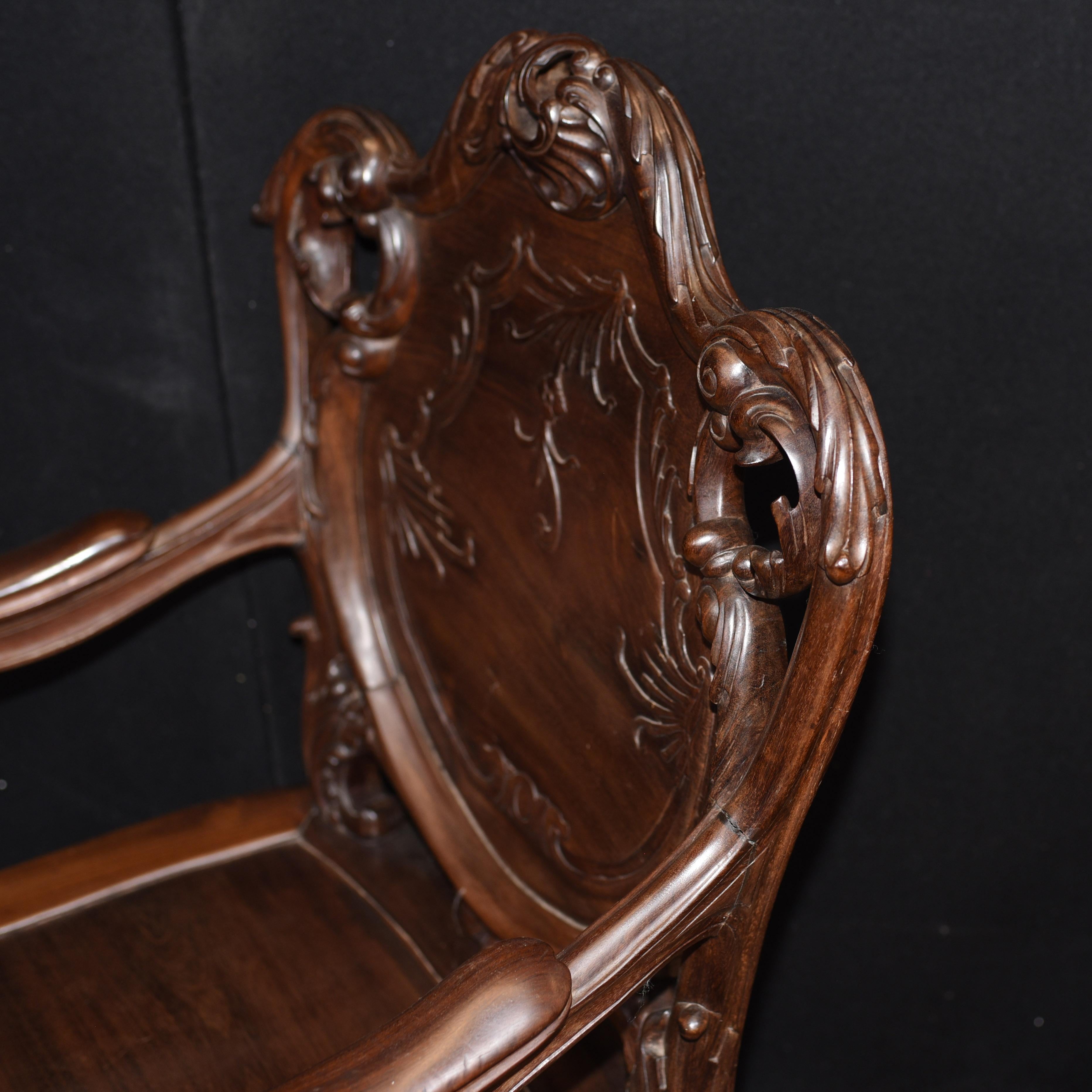 Mid-20th Century Pair Art Nouveau French Hard Wood Arm Chairs For Sale