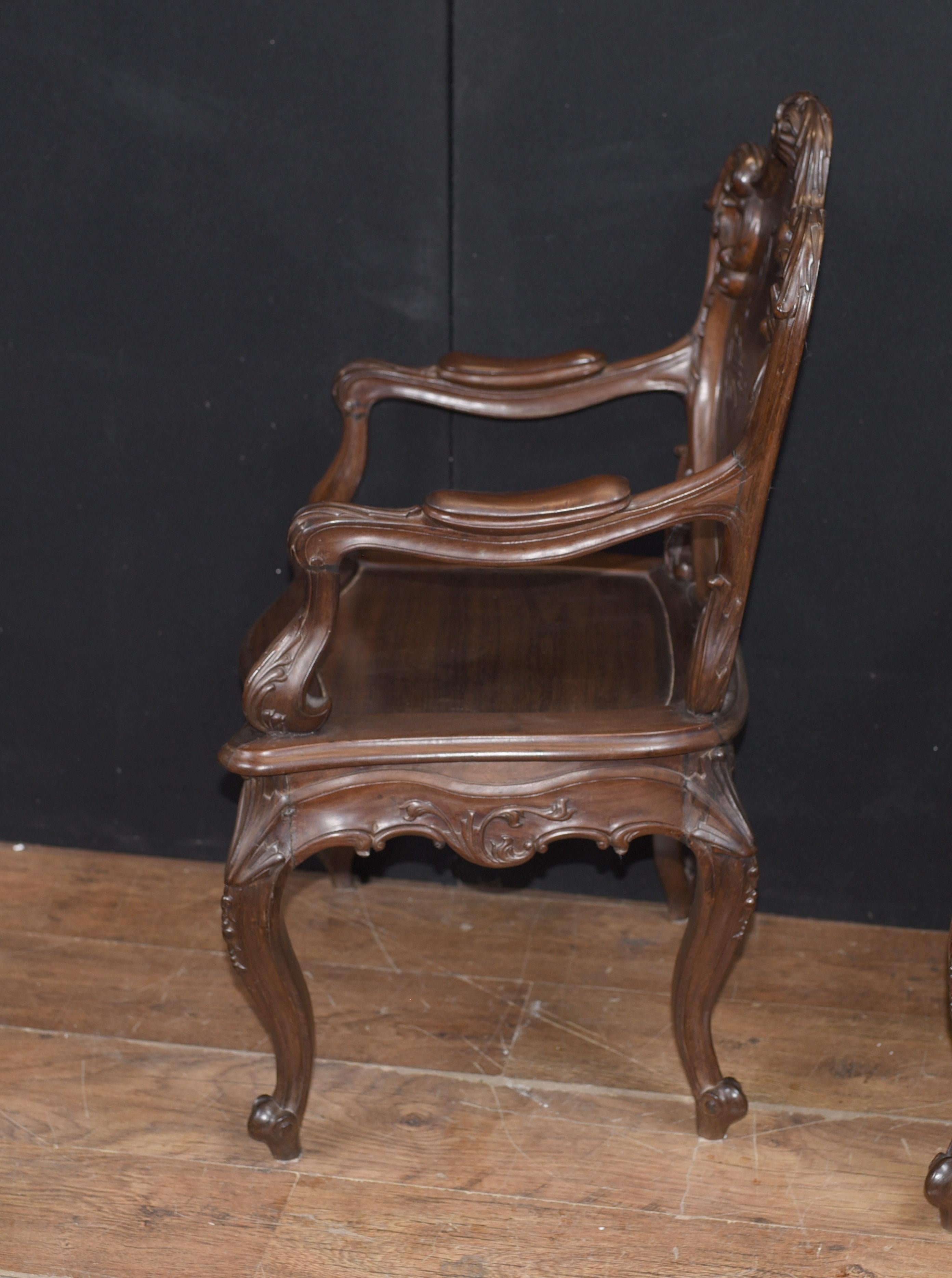 Pair Art Nouveau French Hard Wood Arm Chairs For Sale 1
