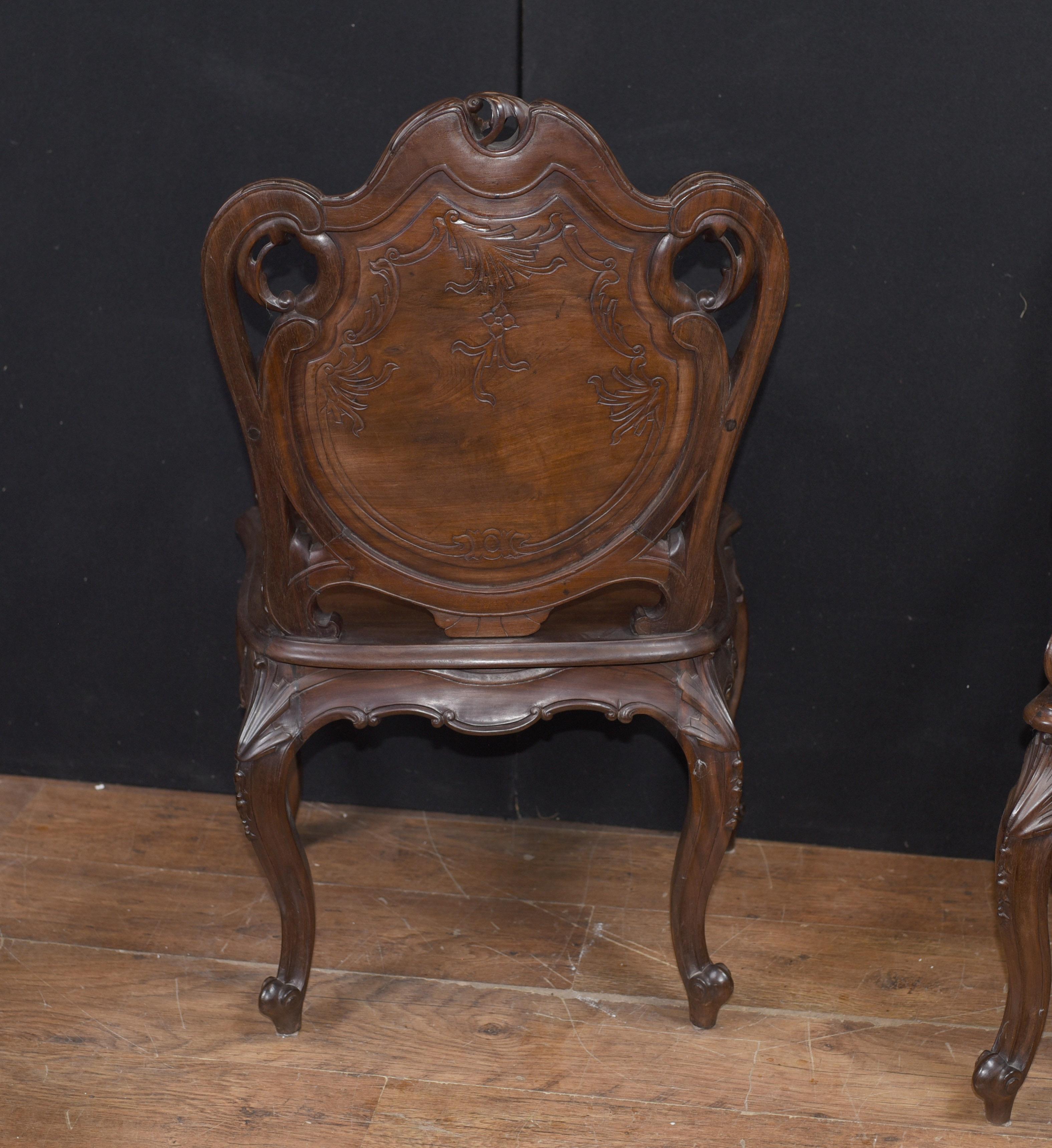 Pair Art Nouveau French Hard Wood Arm Chairs For Sale 2