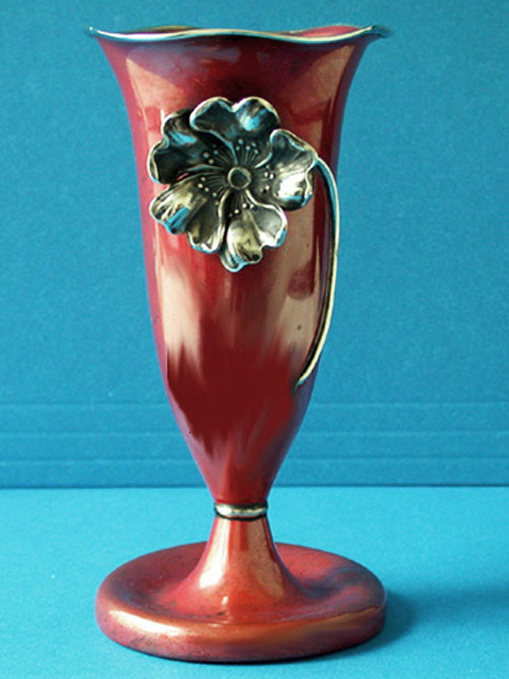 American Pair of Art Nouveau Mixed Metal Sterling Vases La Pierre New York, circa 1900