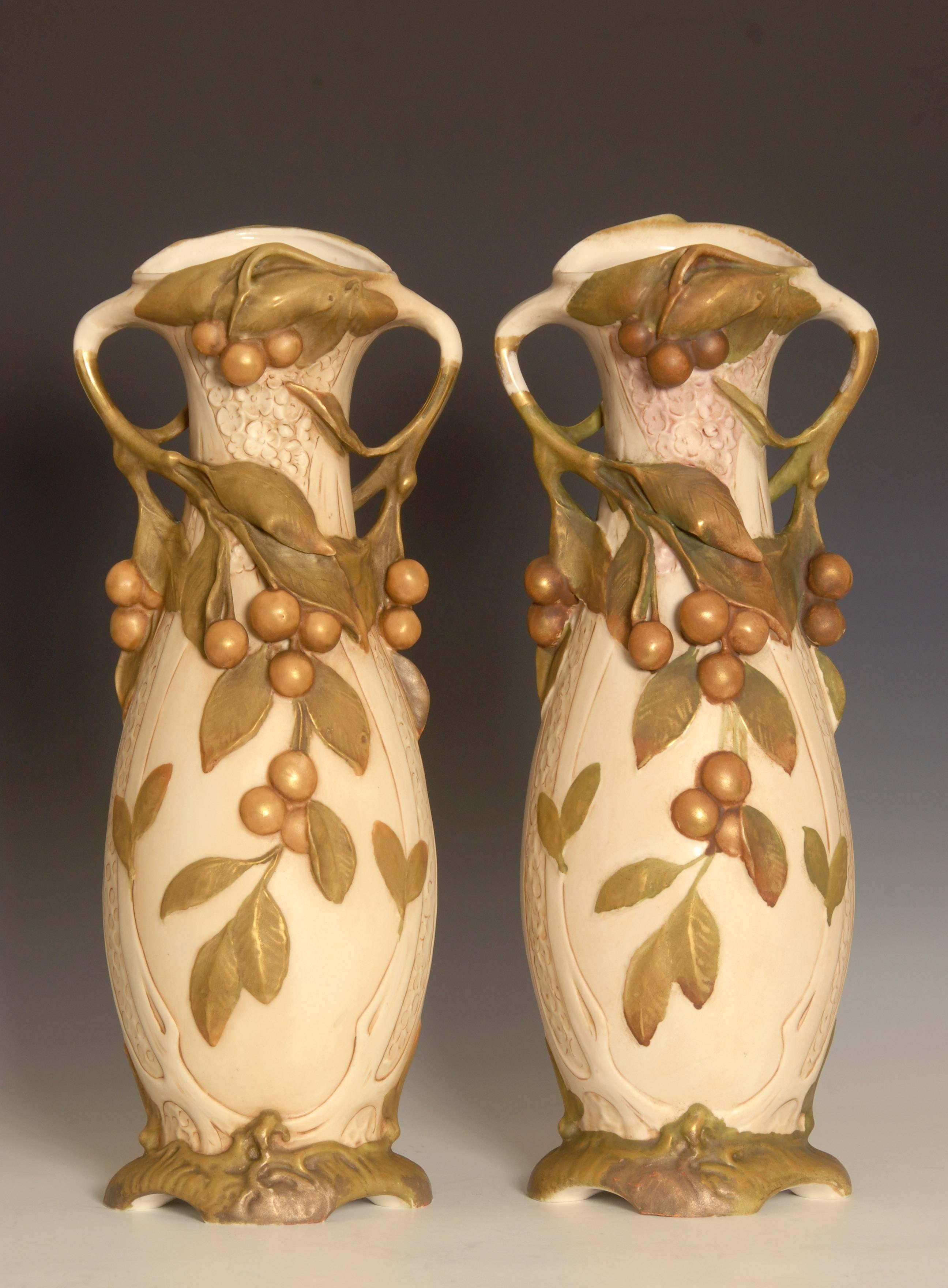 Late 19th Century Pair of Art Nouveau Royal Dux Vases For Sale