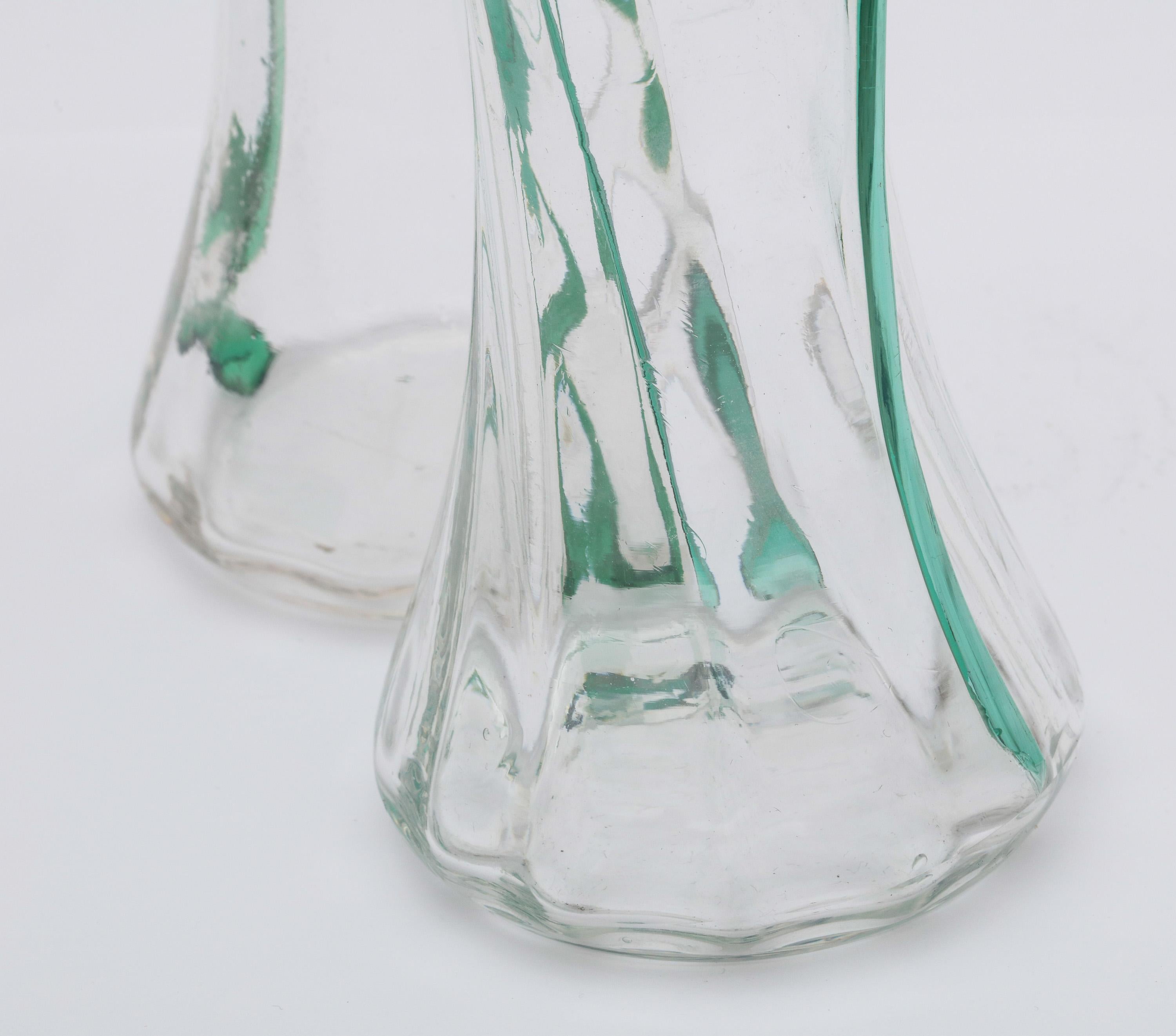 Art Nouveau Sterling Silver-Mounted Blown Green and Clear Glass Bud Vases, Pair 9